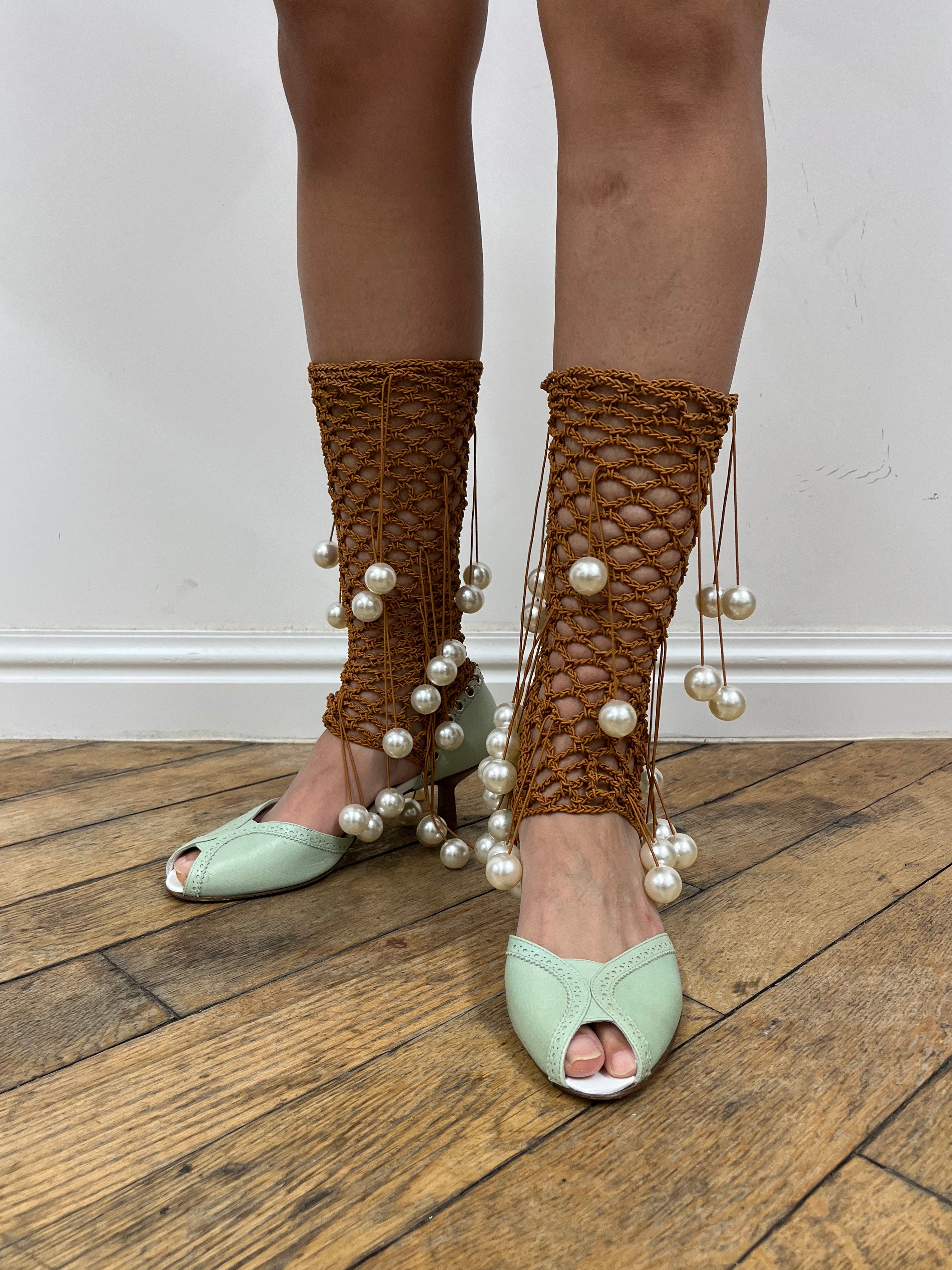 mint sandals with pearl hardware