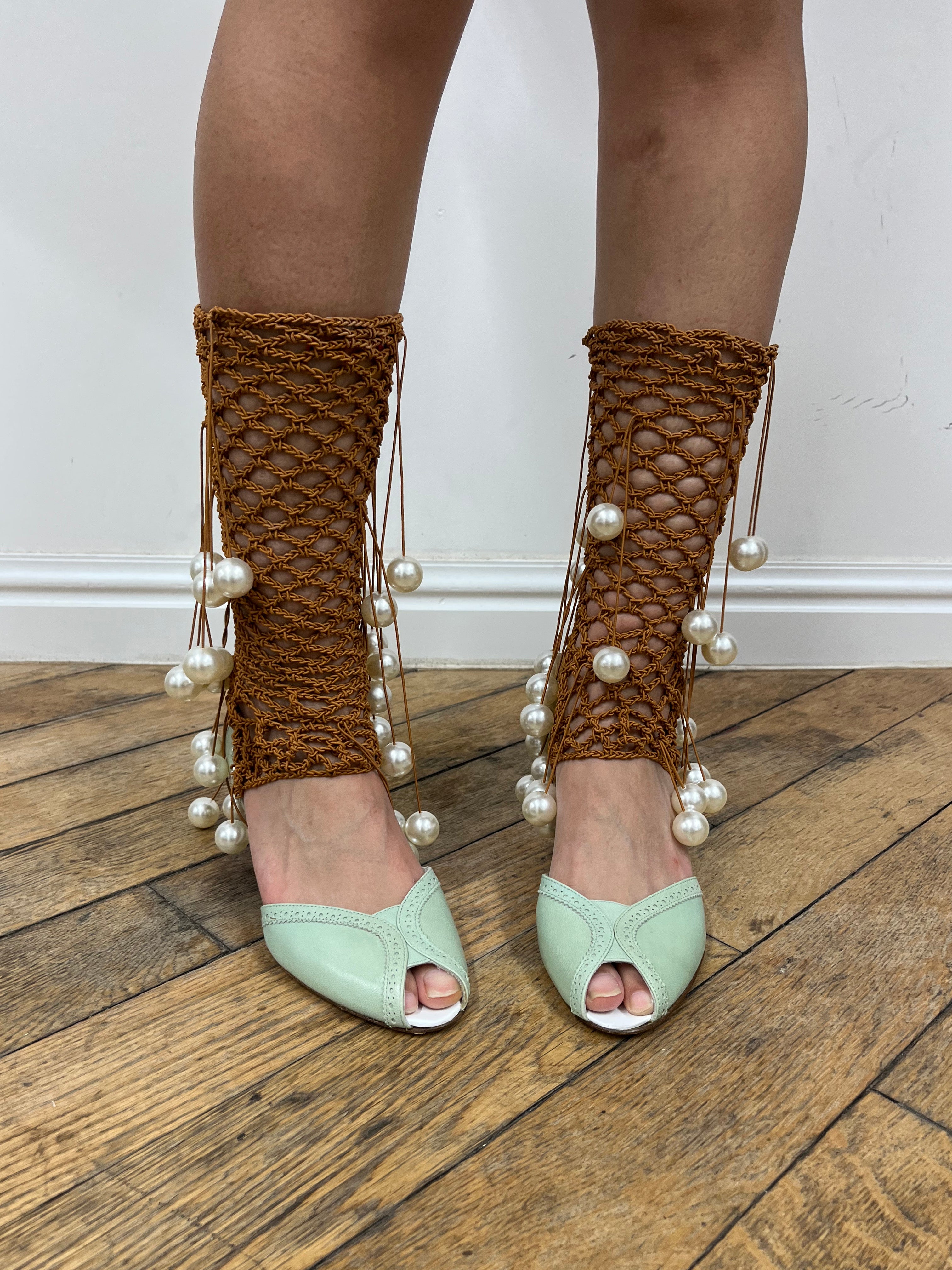 mint sandals with pearl hardware