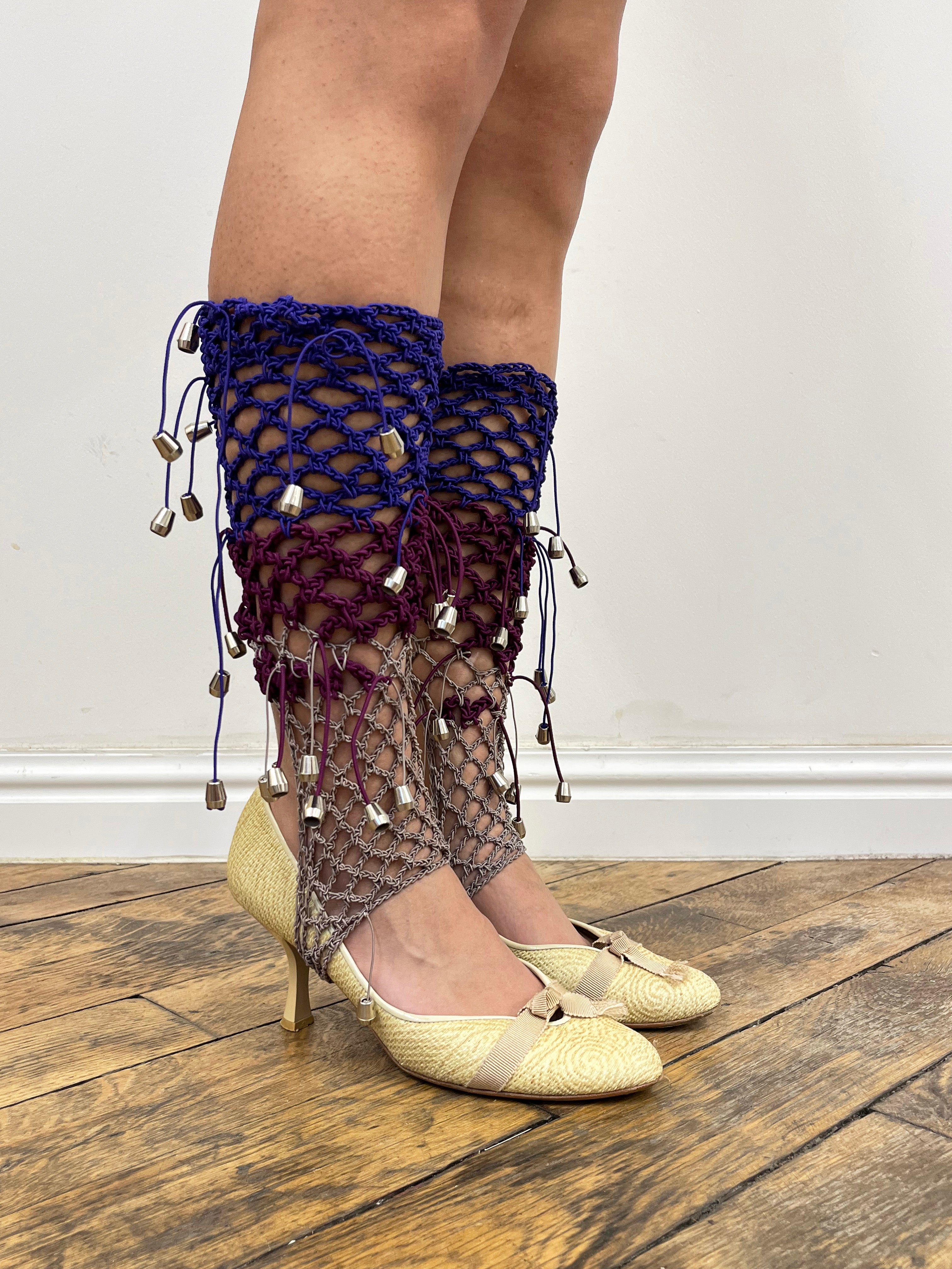 plum and purple crochet elastic stirrups