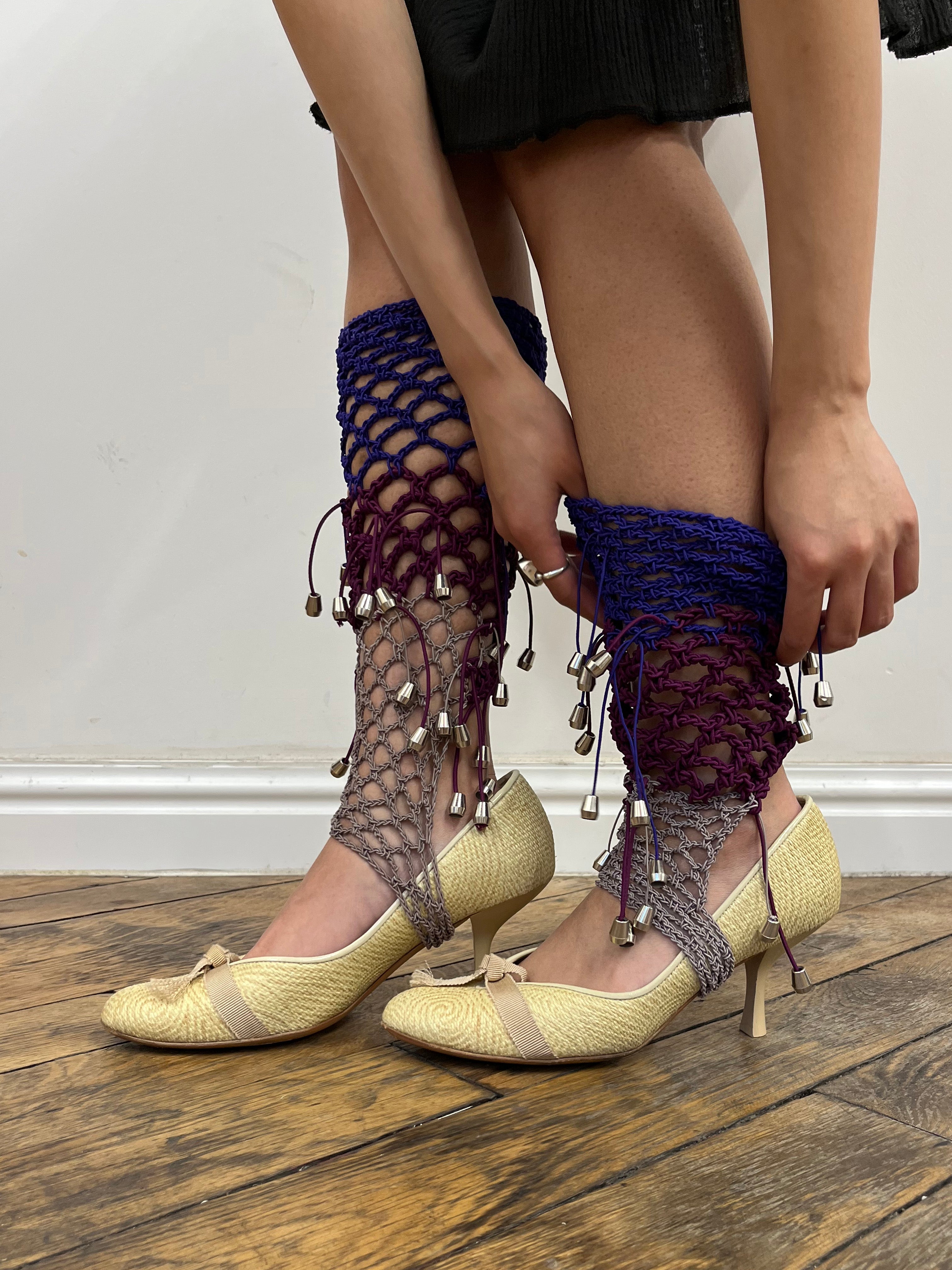 plum and purple crochet elastic stirrups