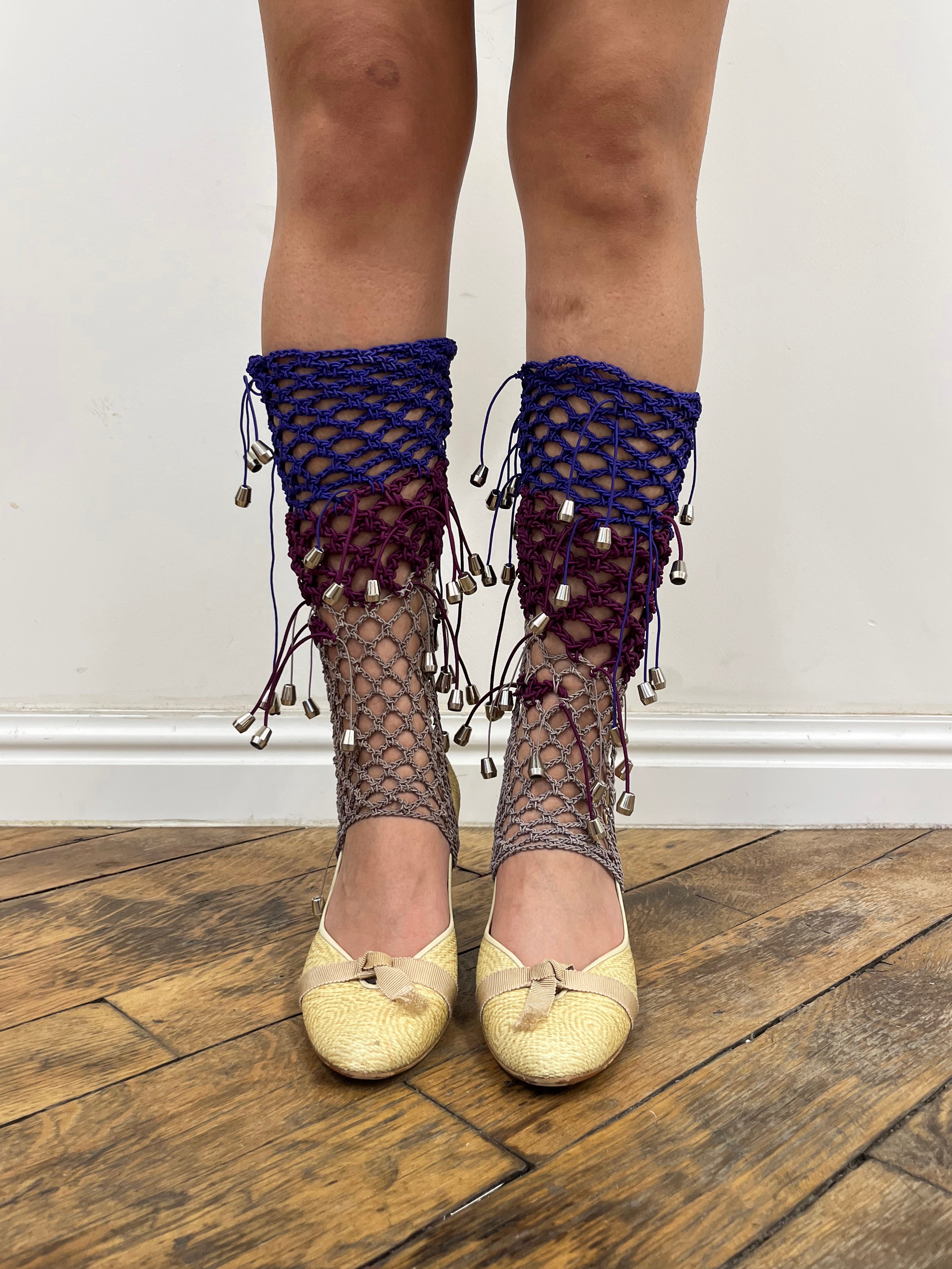 plum and purple crochet elastic stirrups