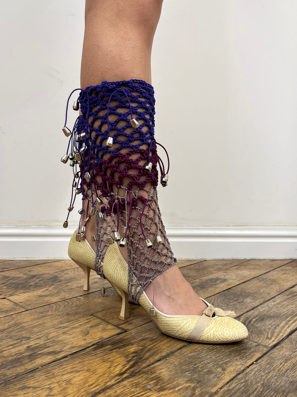 plum and purple crochet elastic stirrups