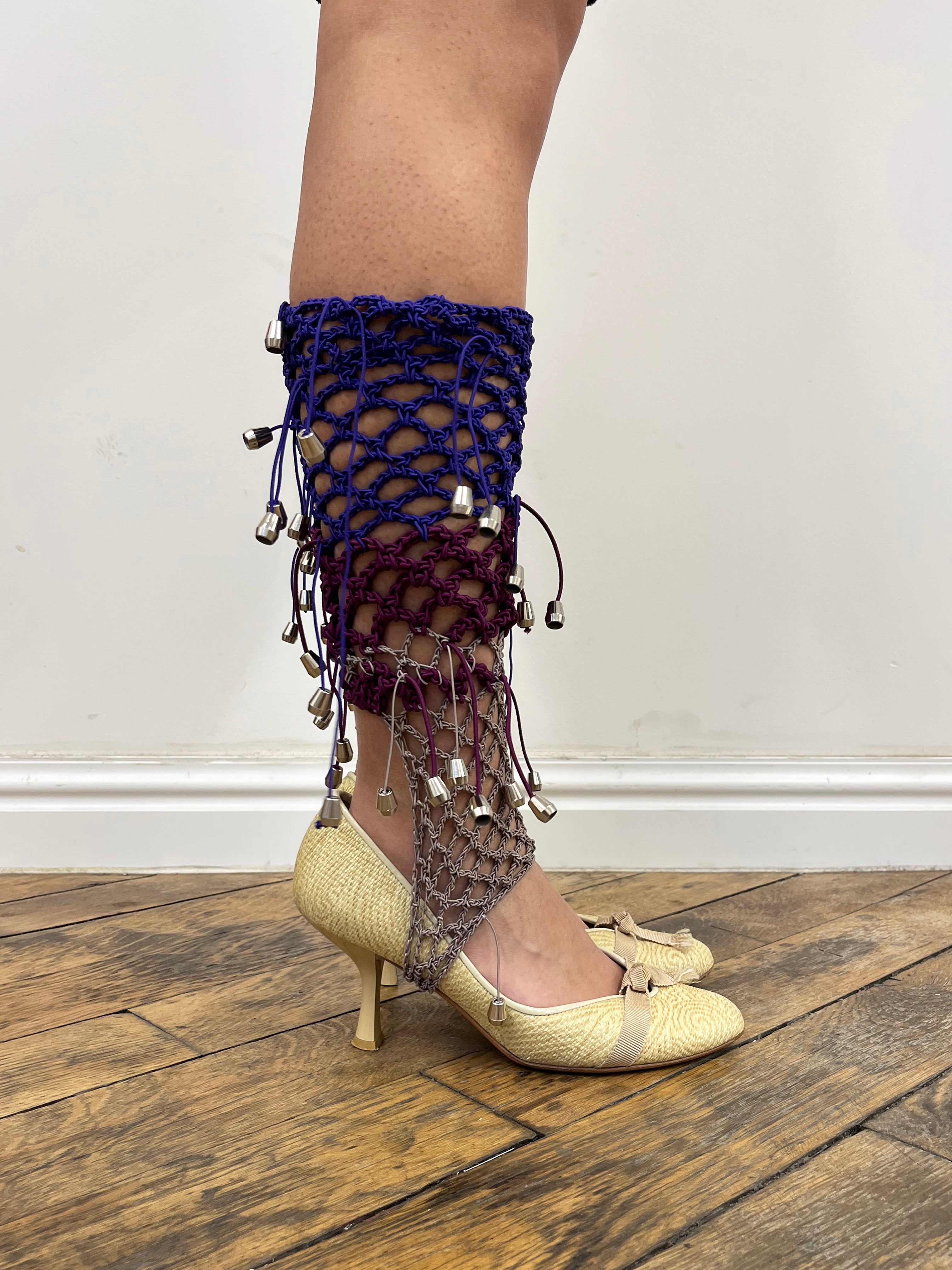plum and purple crochet elastic stirrups