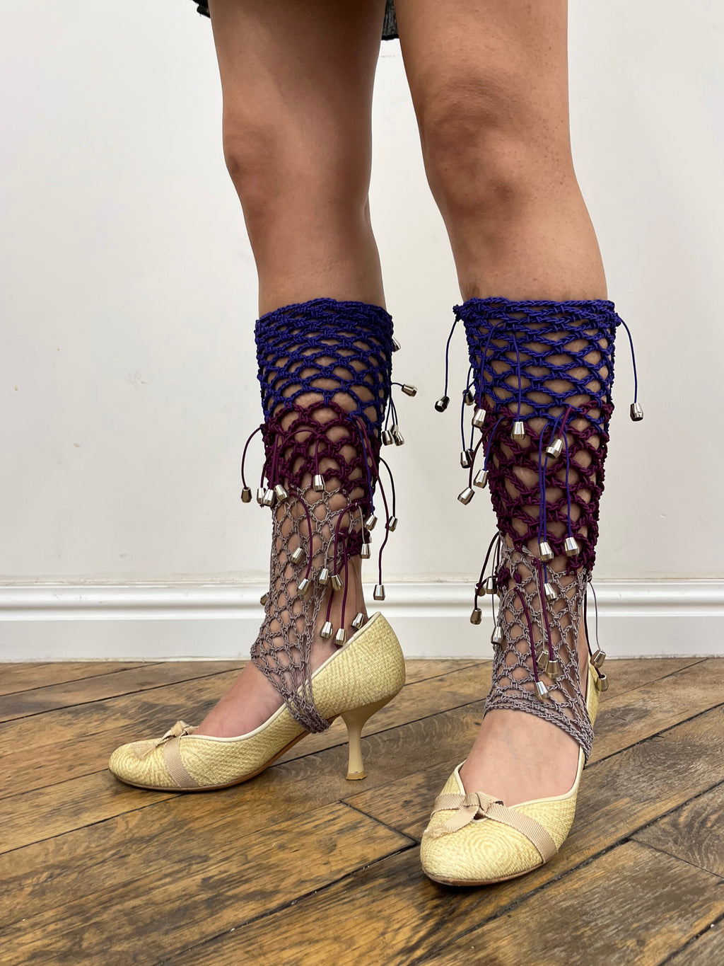 plum and purple crochet elastic stirrups