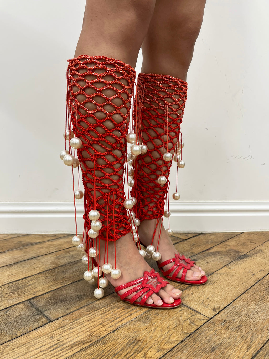 star shaped sandals with pearl hardware