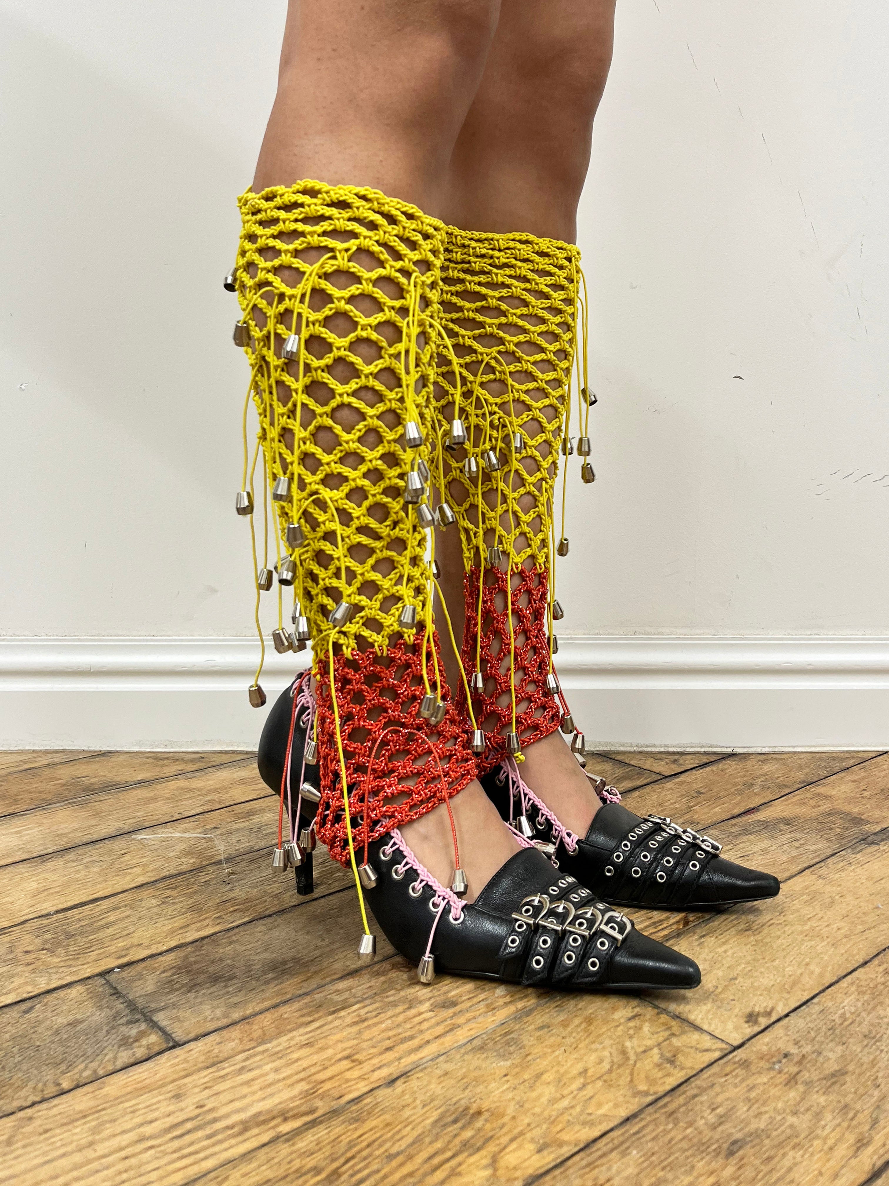 crochet yellow and red stirrups