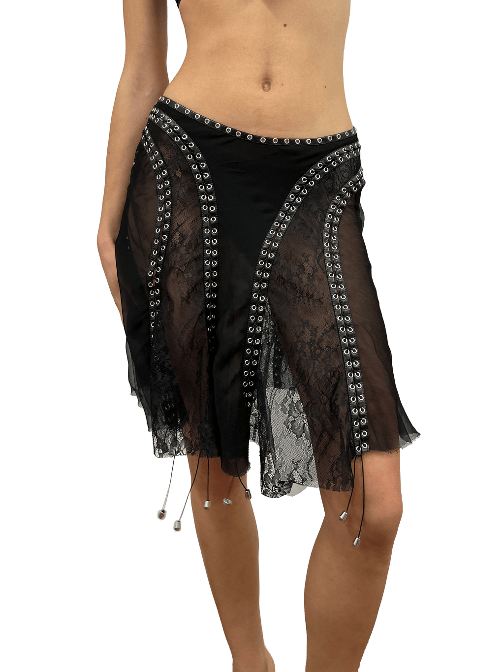 paseillo skirt in black chiffon and chantilly lace