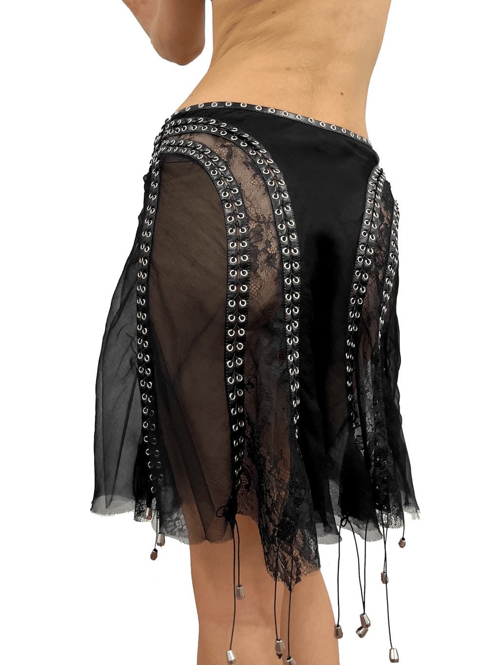 paseillo skirt in black chiffon and chantilly lace