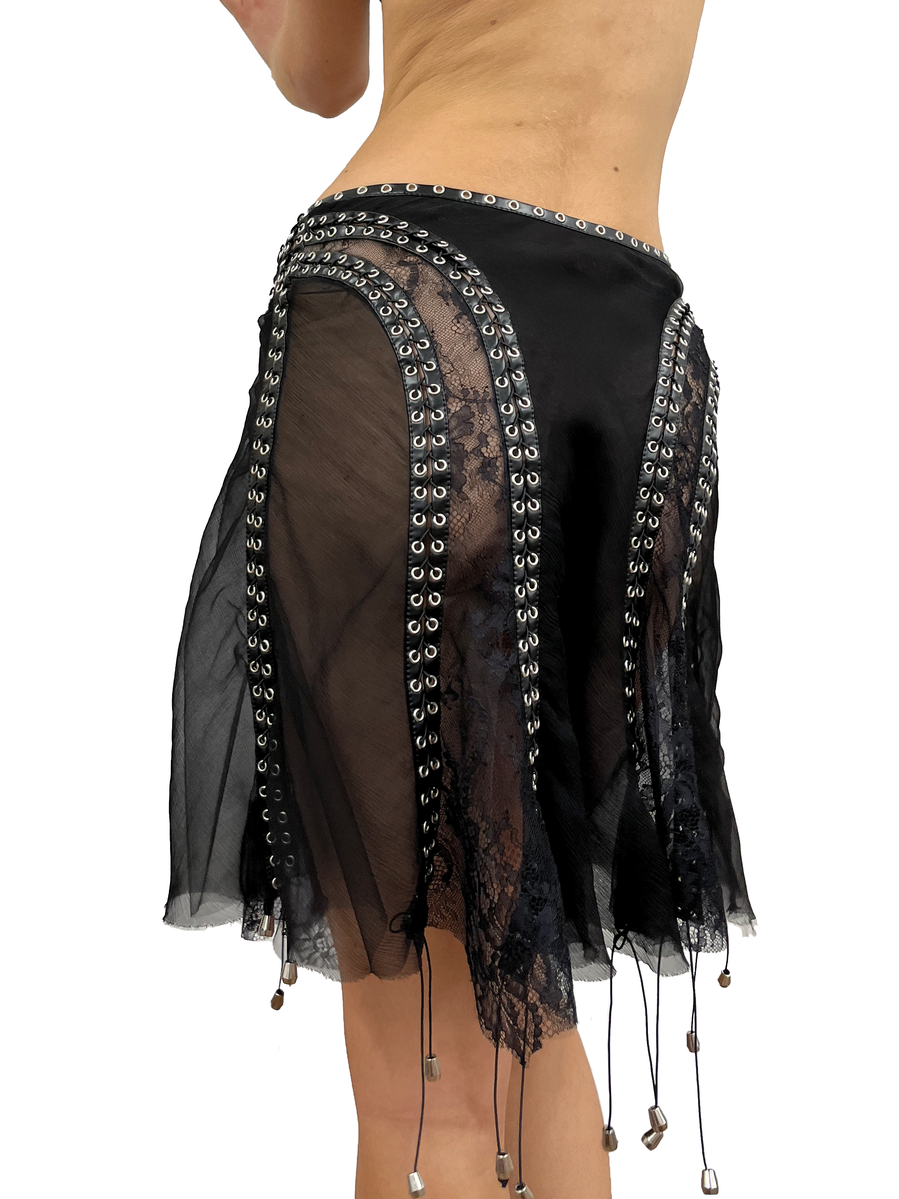 paseillo skirt in black chiffon and chantilly lace