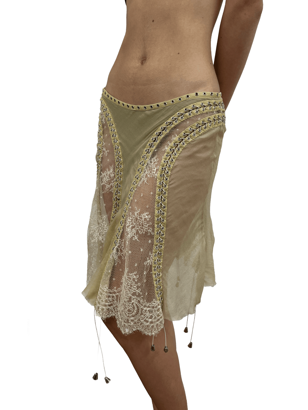 paseillo skirt in camel chiffon and chantilly lace