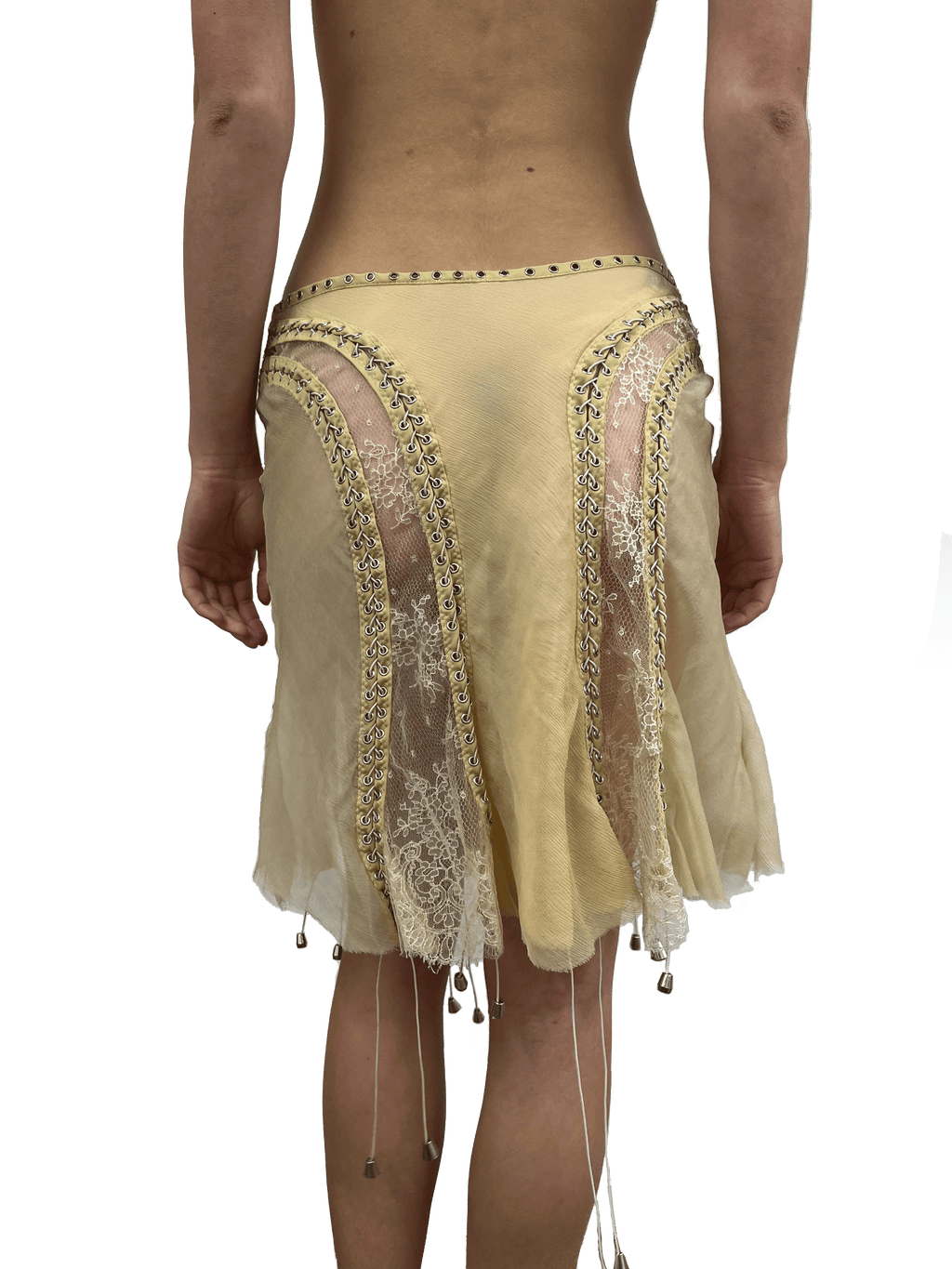 paseillo skirt in camel chiffon and chantilly lace