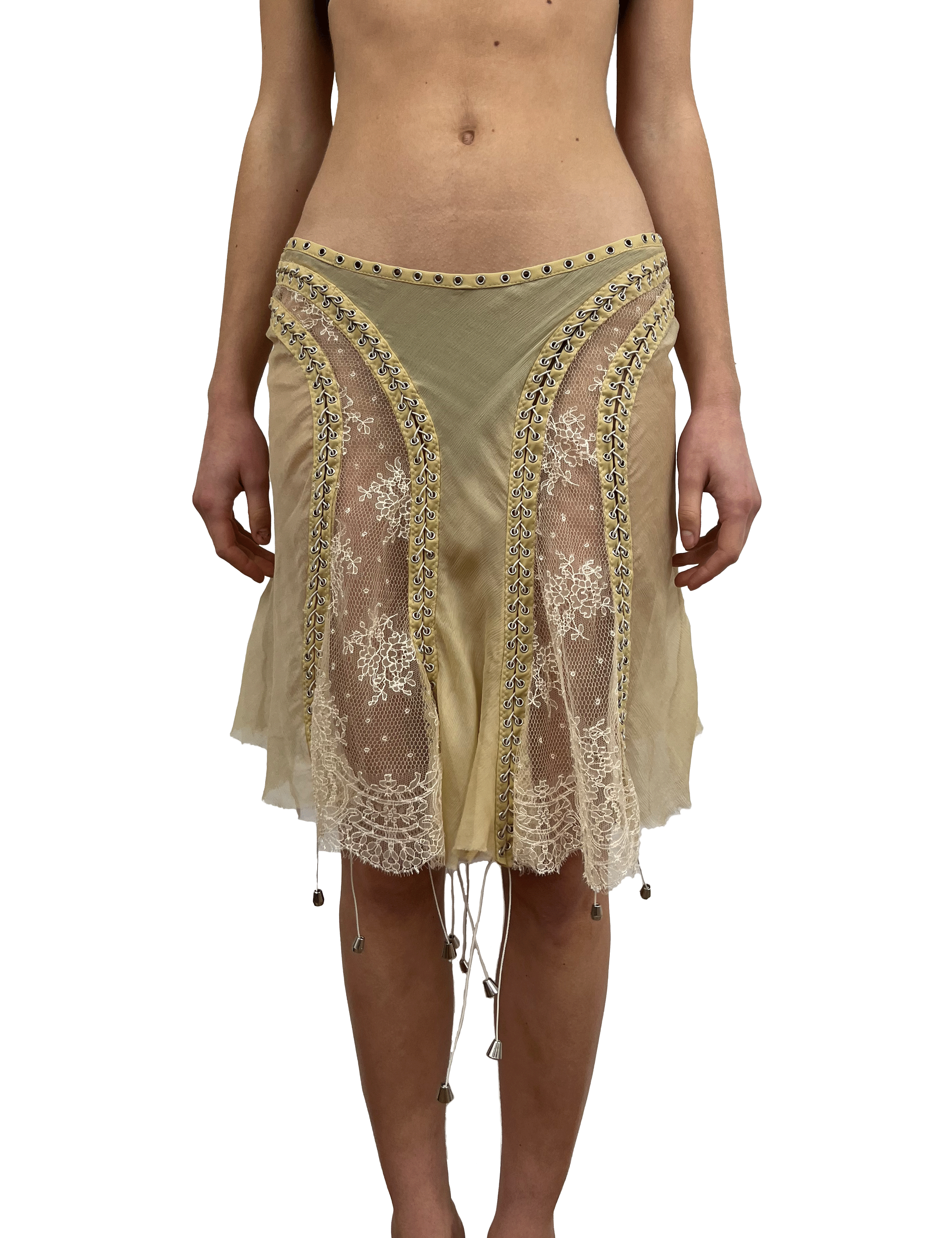 paseillo skirt in camel chiffon and chantilly lace