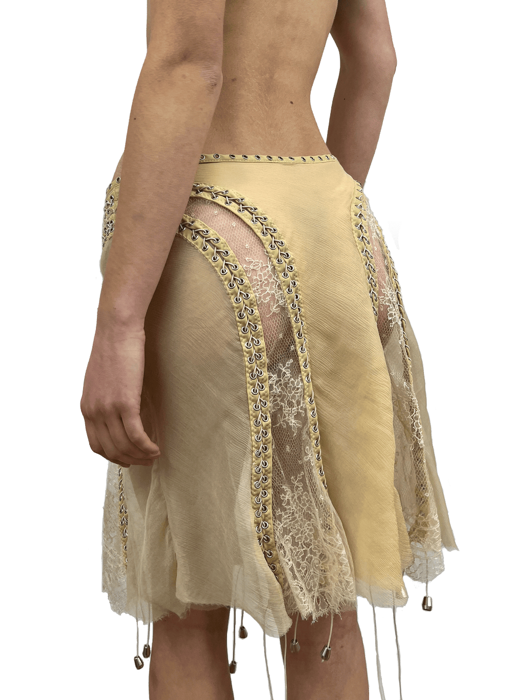 paseillo skirt in camel chiffon and chantilly lace