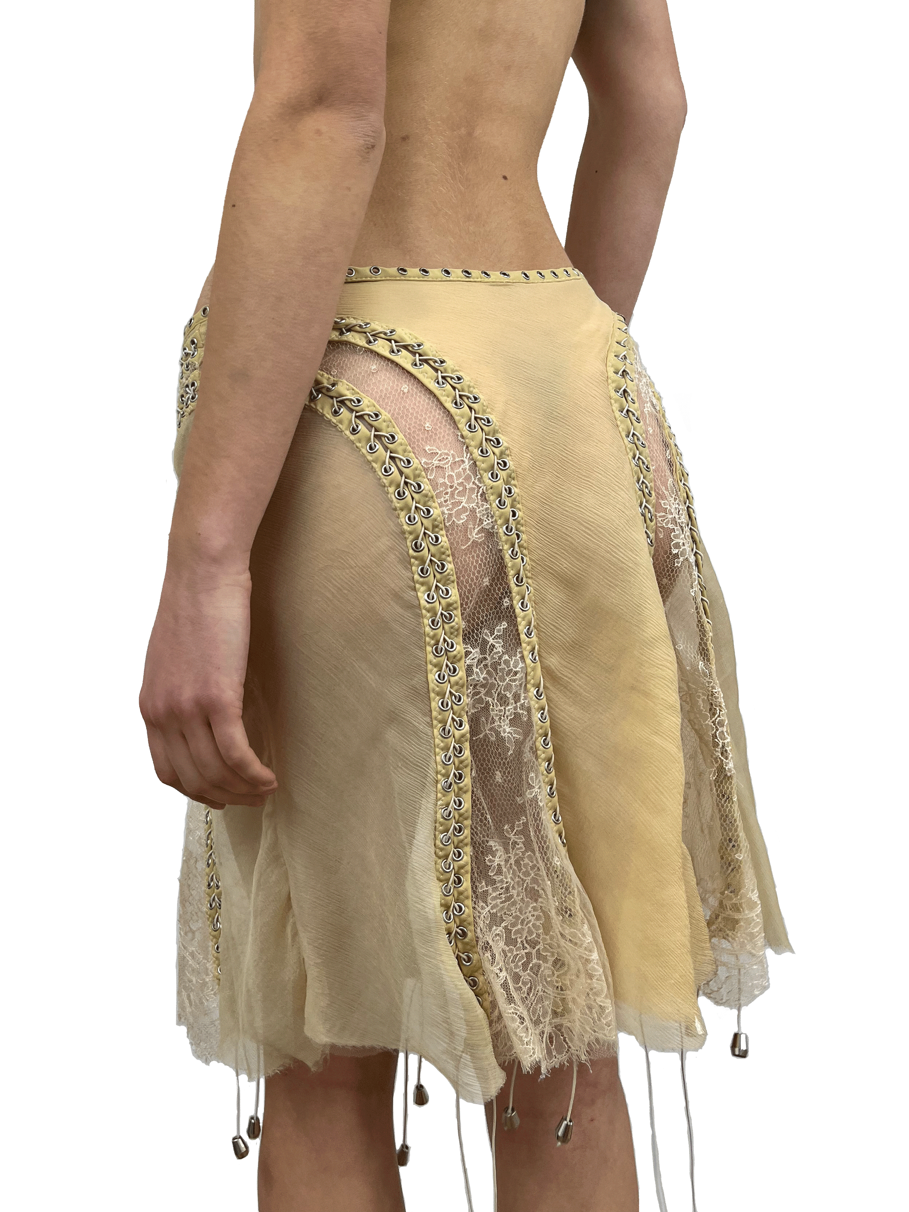 paseillo skirt in camel chiffon and chantilly lace