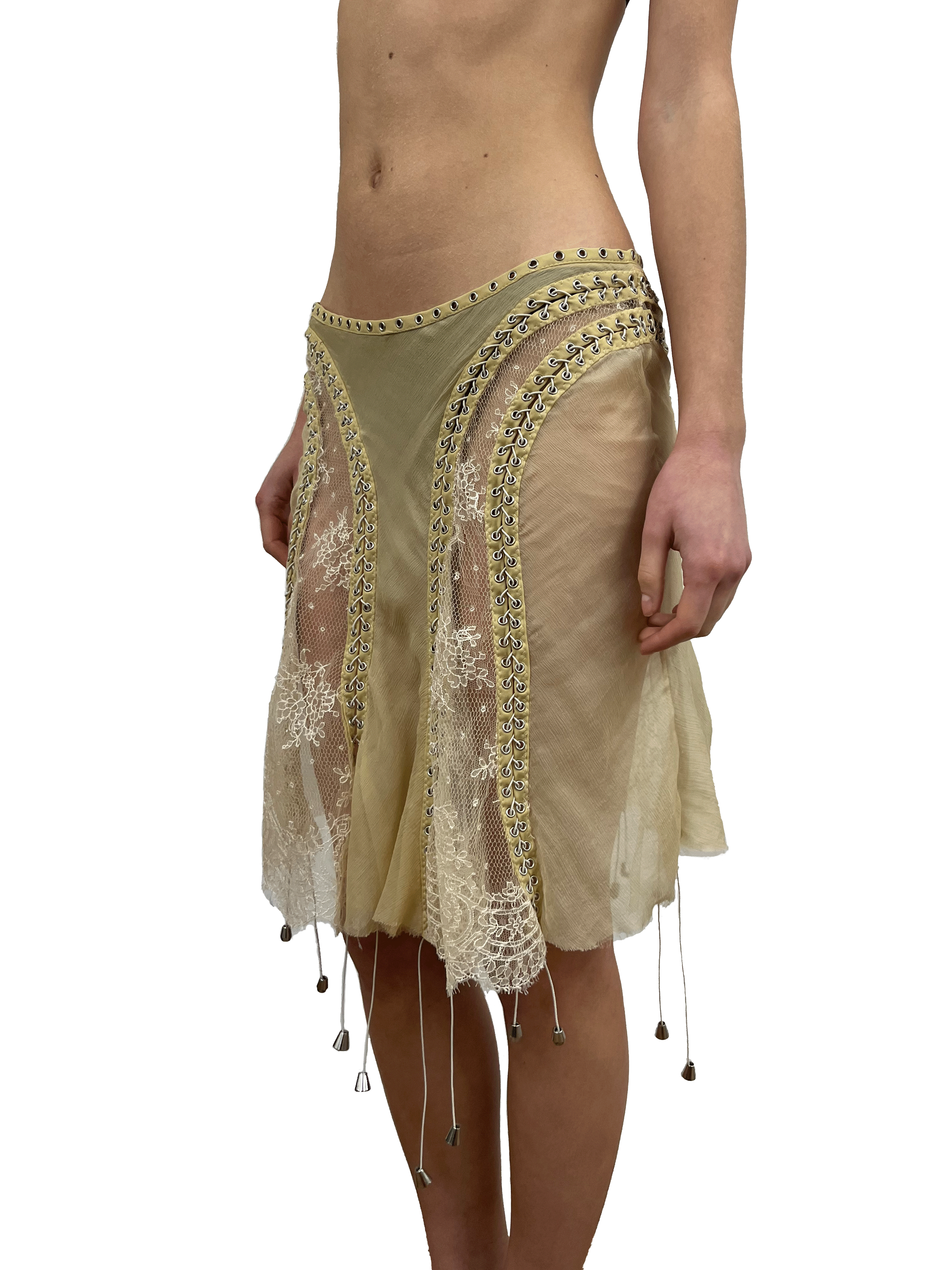 paseillo skirt in camel chiffon and chantilly lace