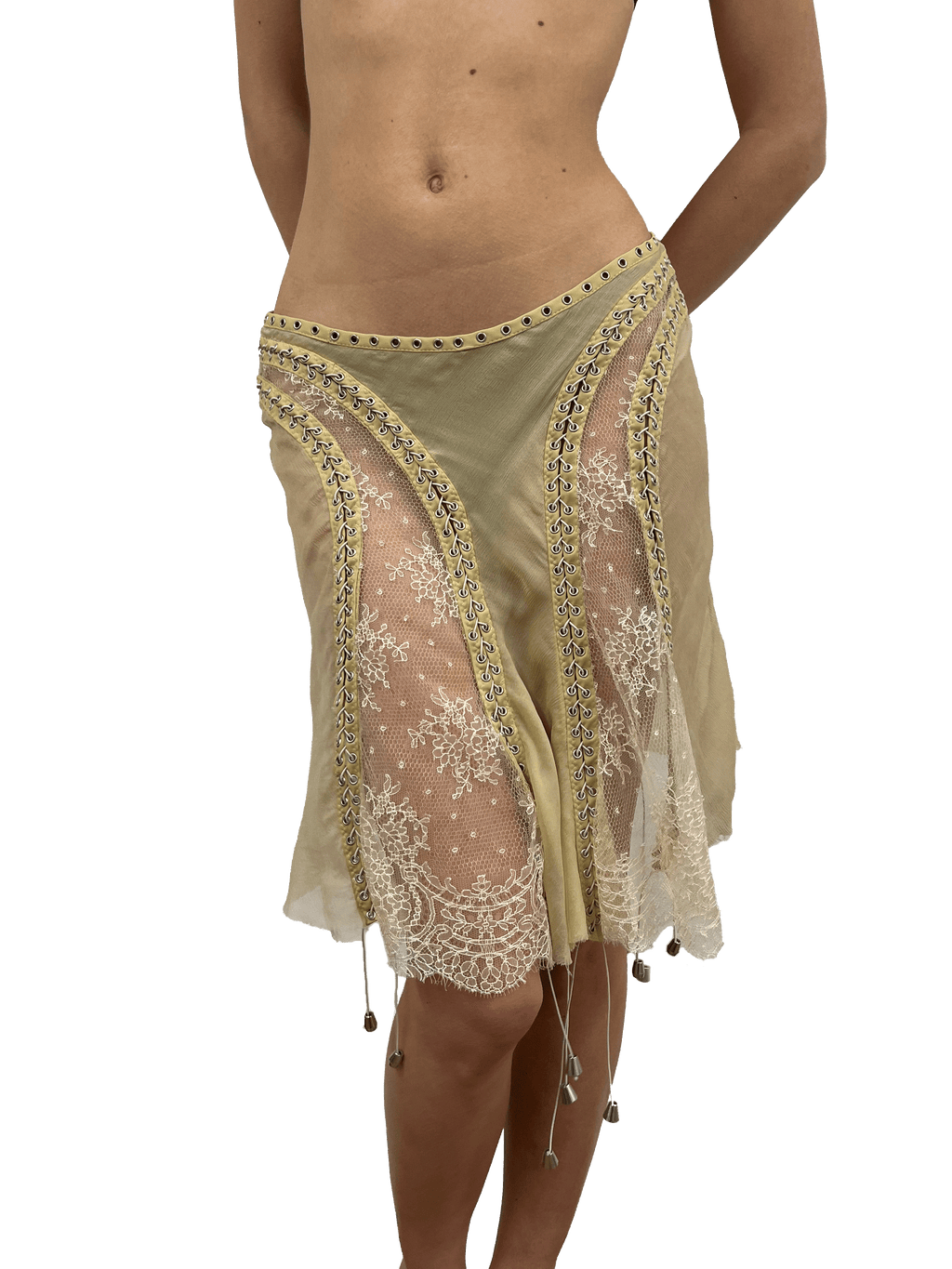 paseillo skirt in camel chiffon and chantilly lace