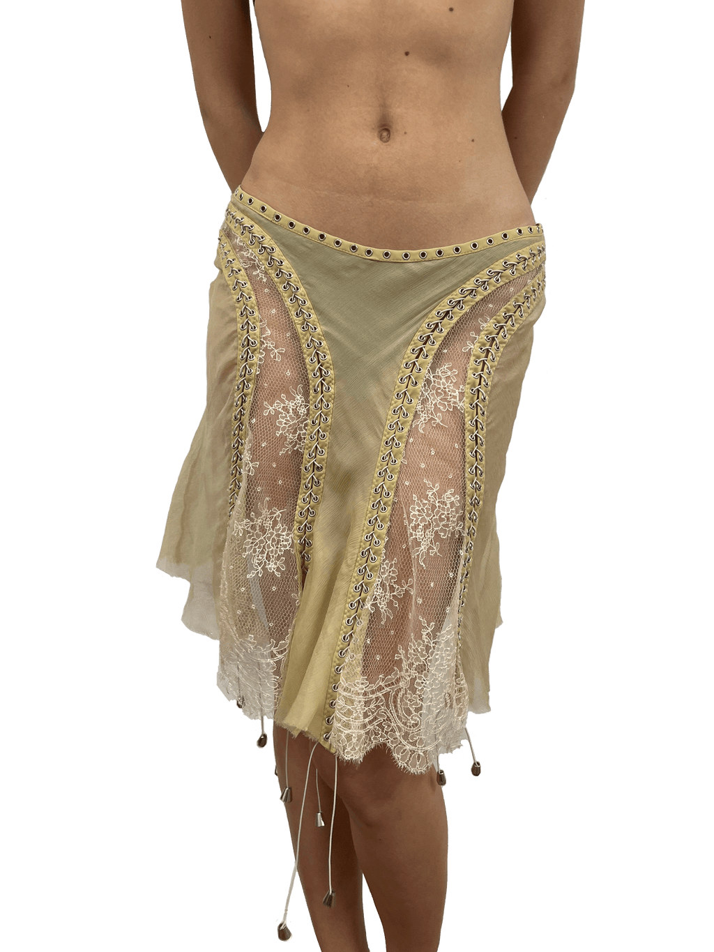 paseillo skirt in camel chiffon and chantilly lace