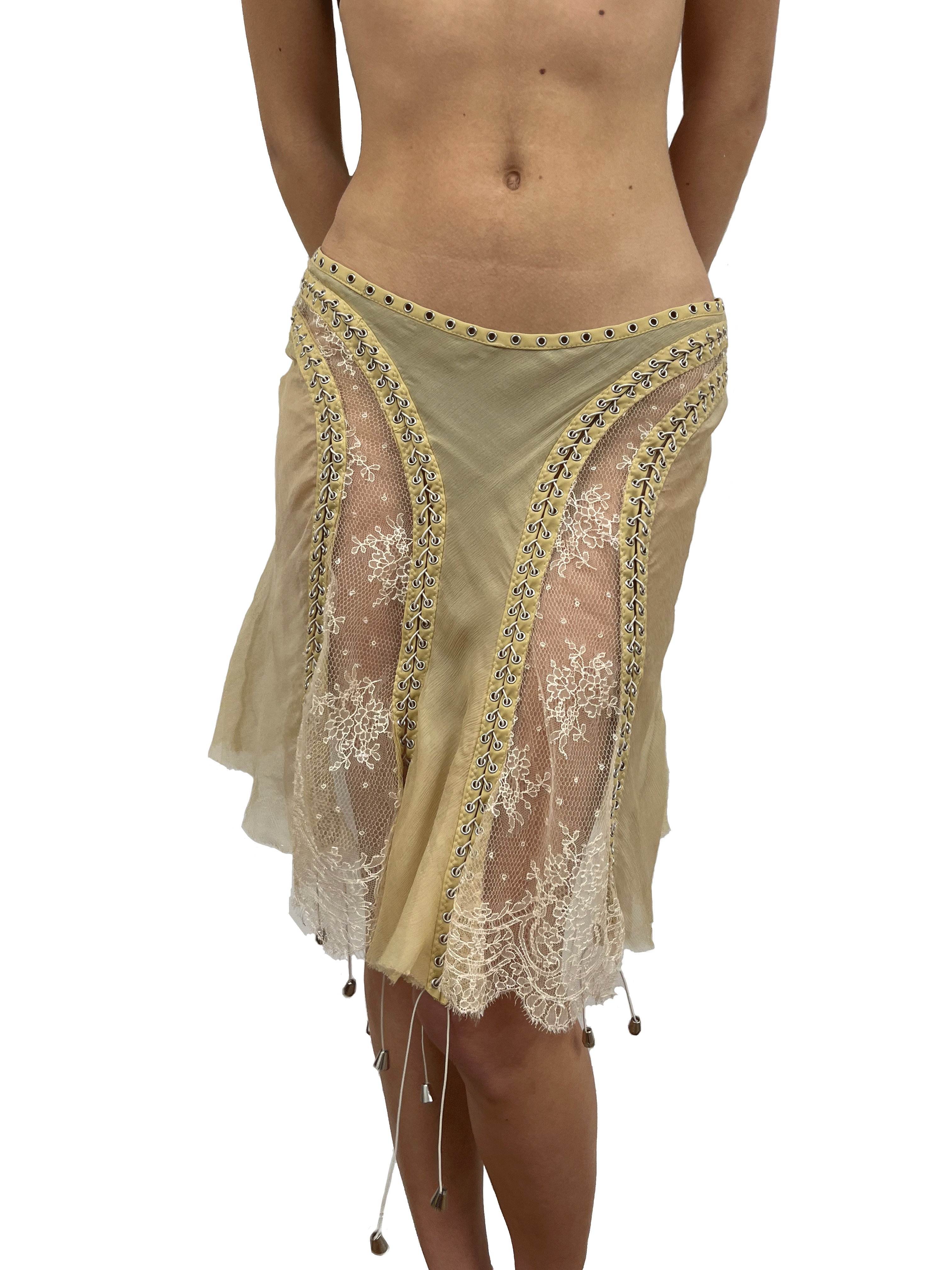 paseillo skirt in camel chiffon and chantilly lace