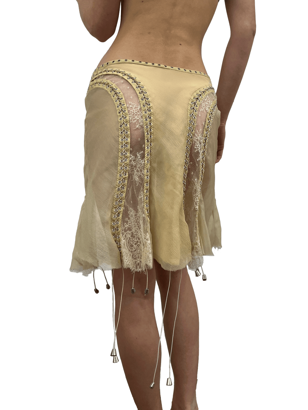 paseillo skirt in camel chiffon and chantilly lace