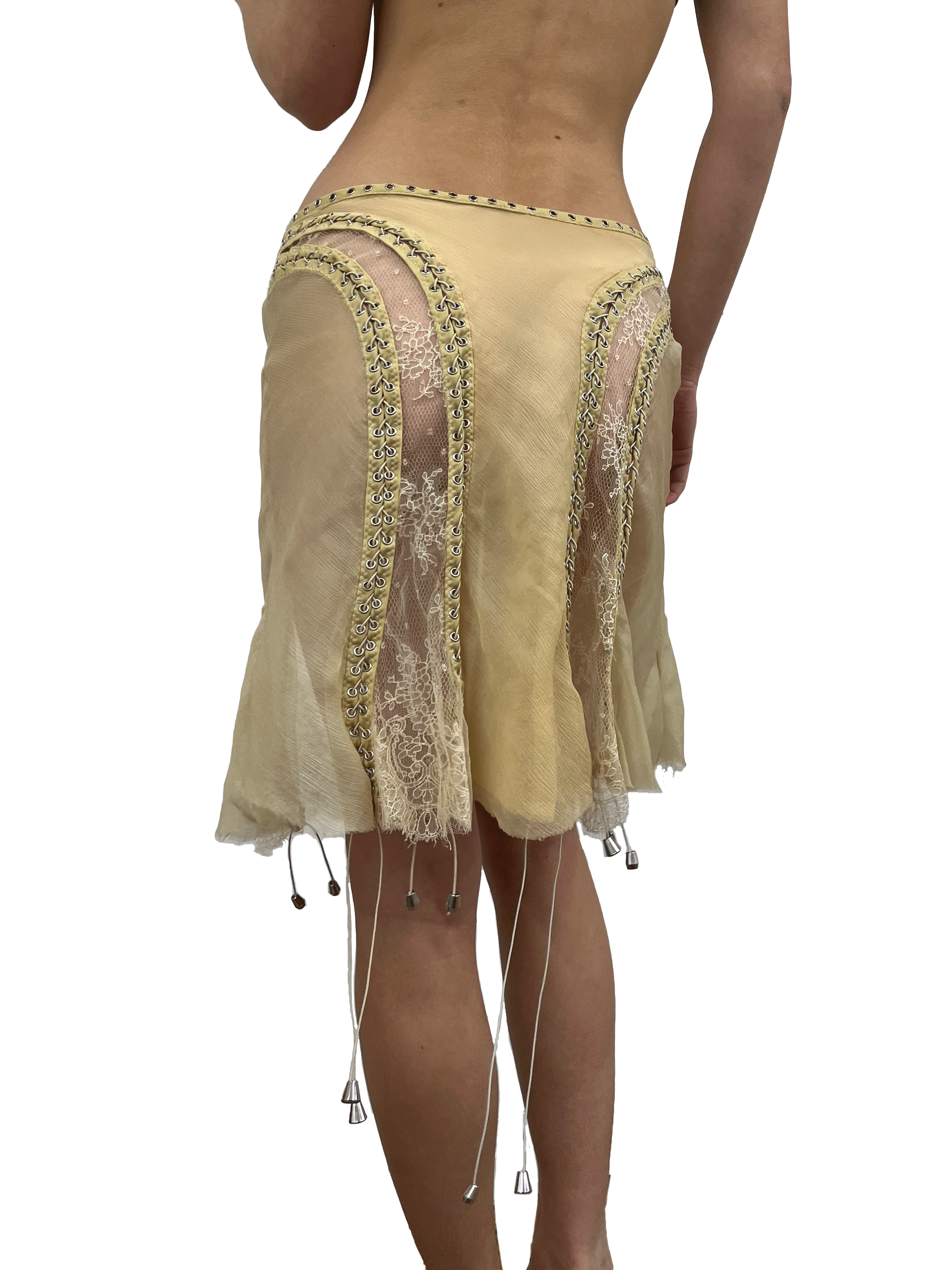 paseillo skirt in camel chiffon and chantilly lace