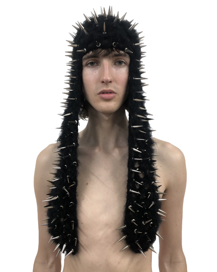 spike studded crochet hat long
