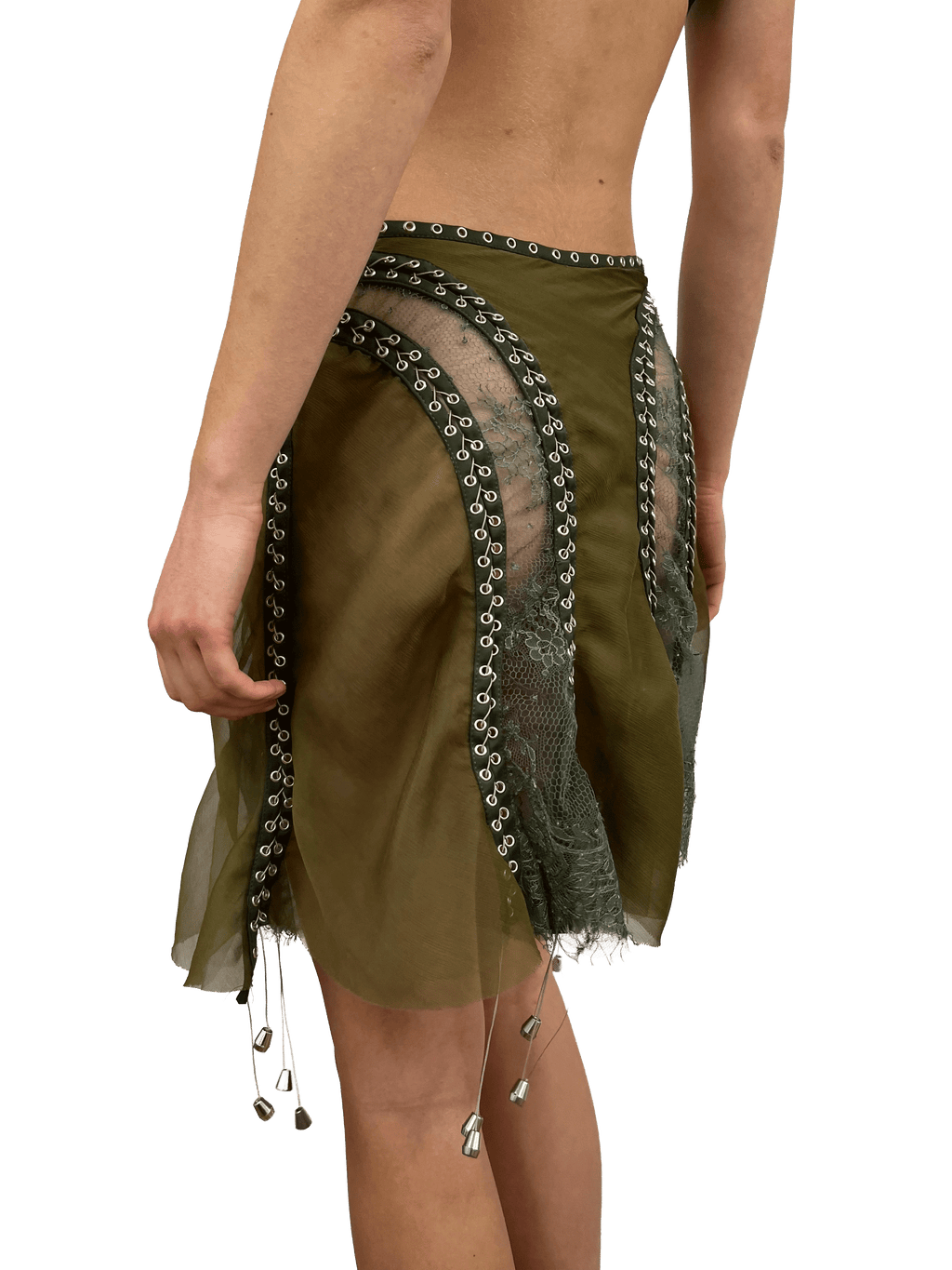 paseillo skirt in khaki chiffon and chantilly lace