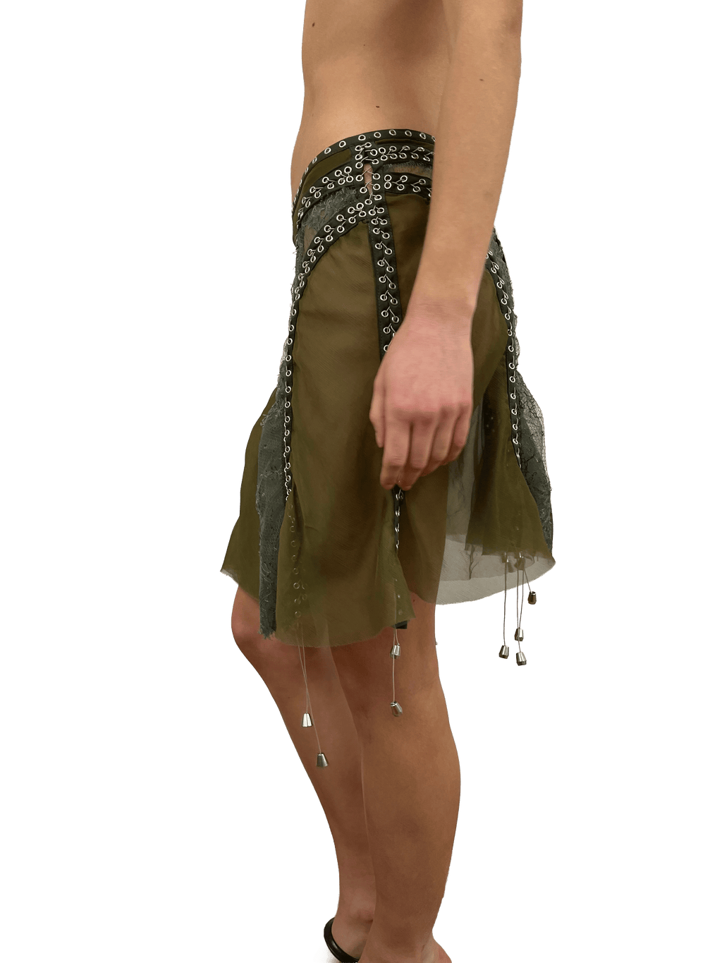 paseillo skirt in khaki chiffon and chantilly lace