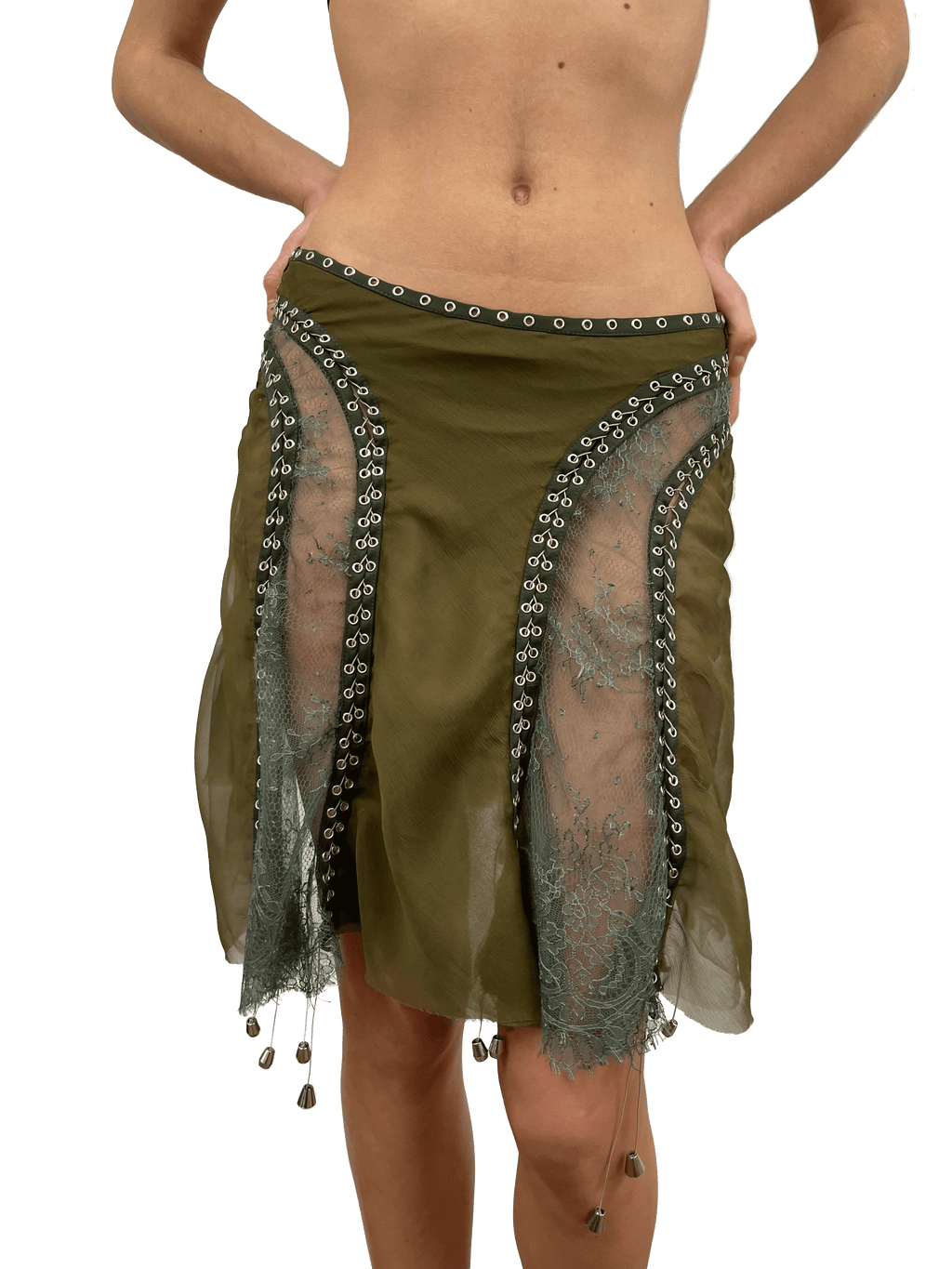 paseillo skirt in khaki chiffon and chantilly lace