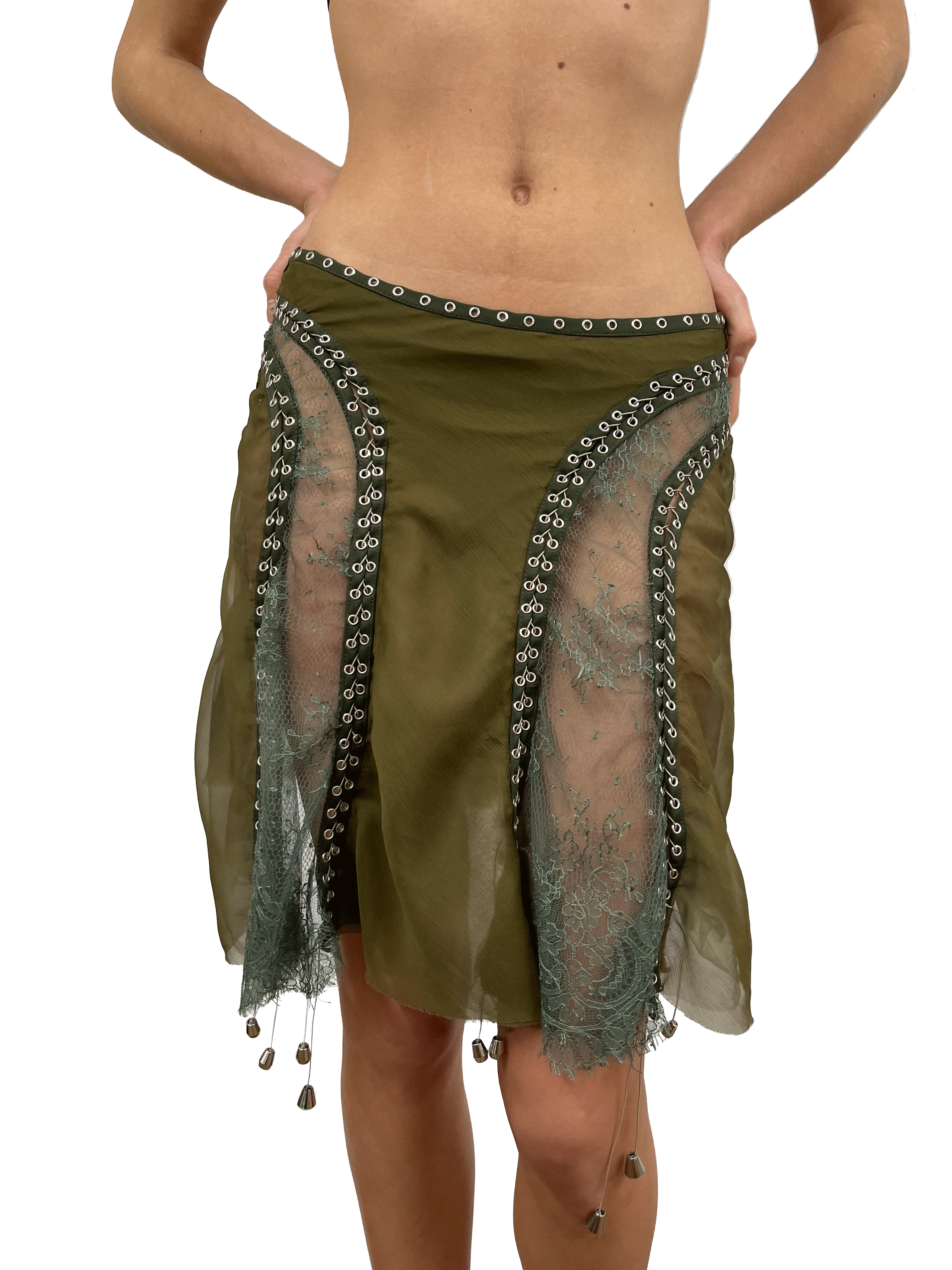 paseillo skirt in khaki chiffon and chantilly lace