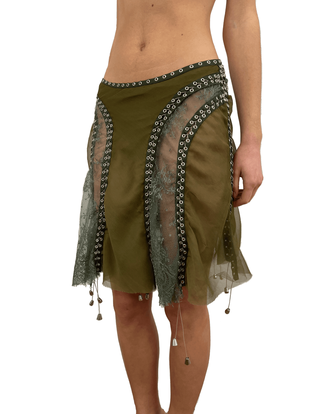 paseillo skirt in khaki chiffon and chantilly lace