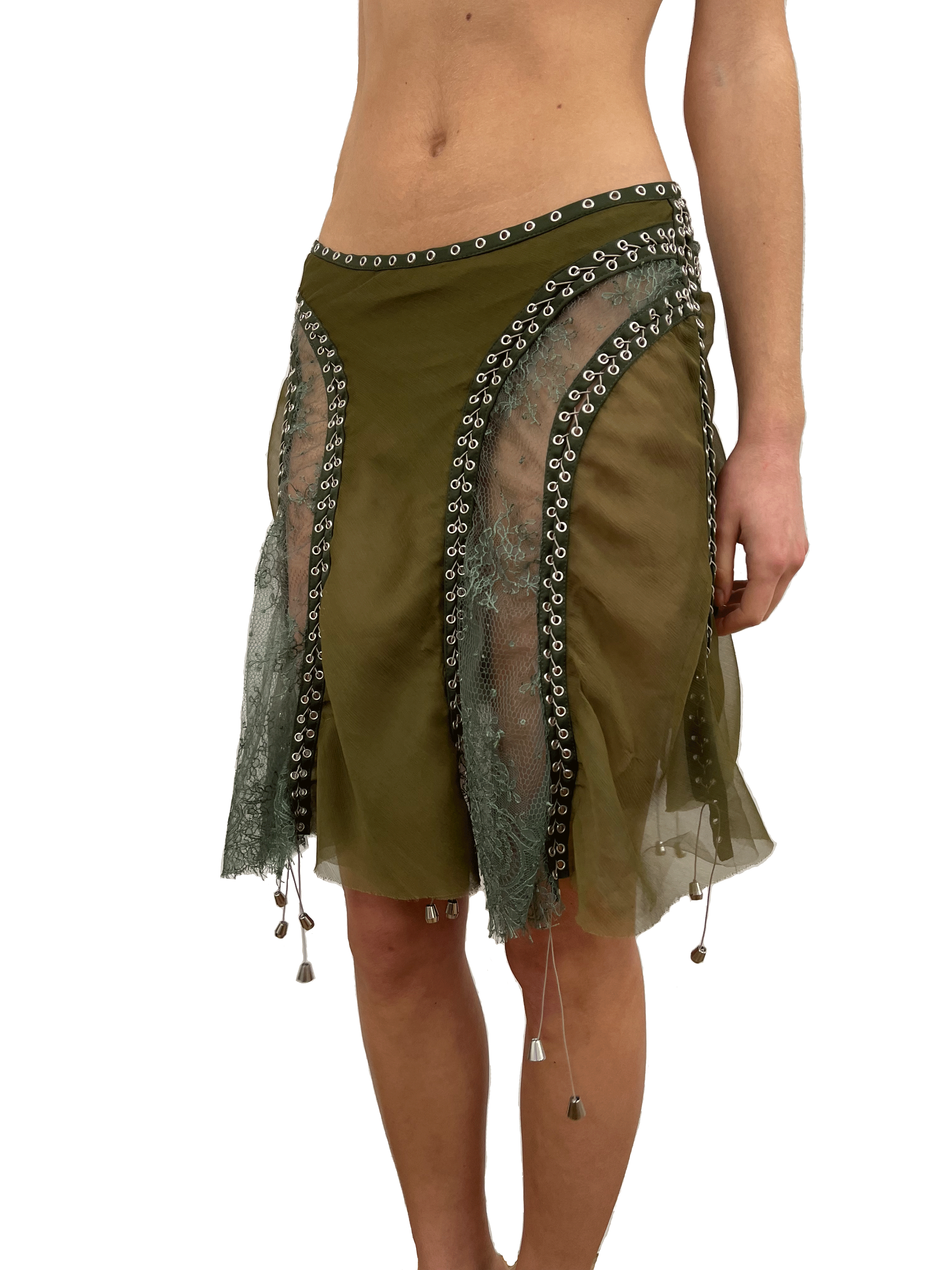 paseillo skirt in khaki chiffon and chantilly lace