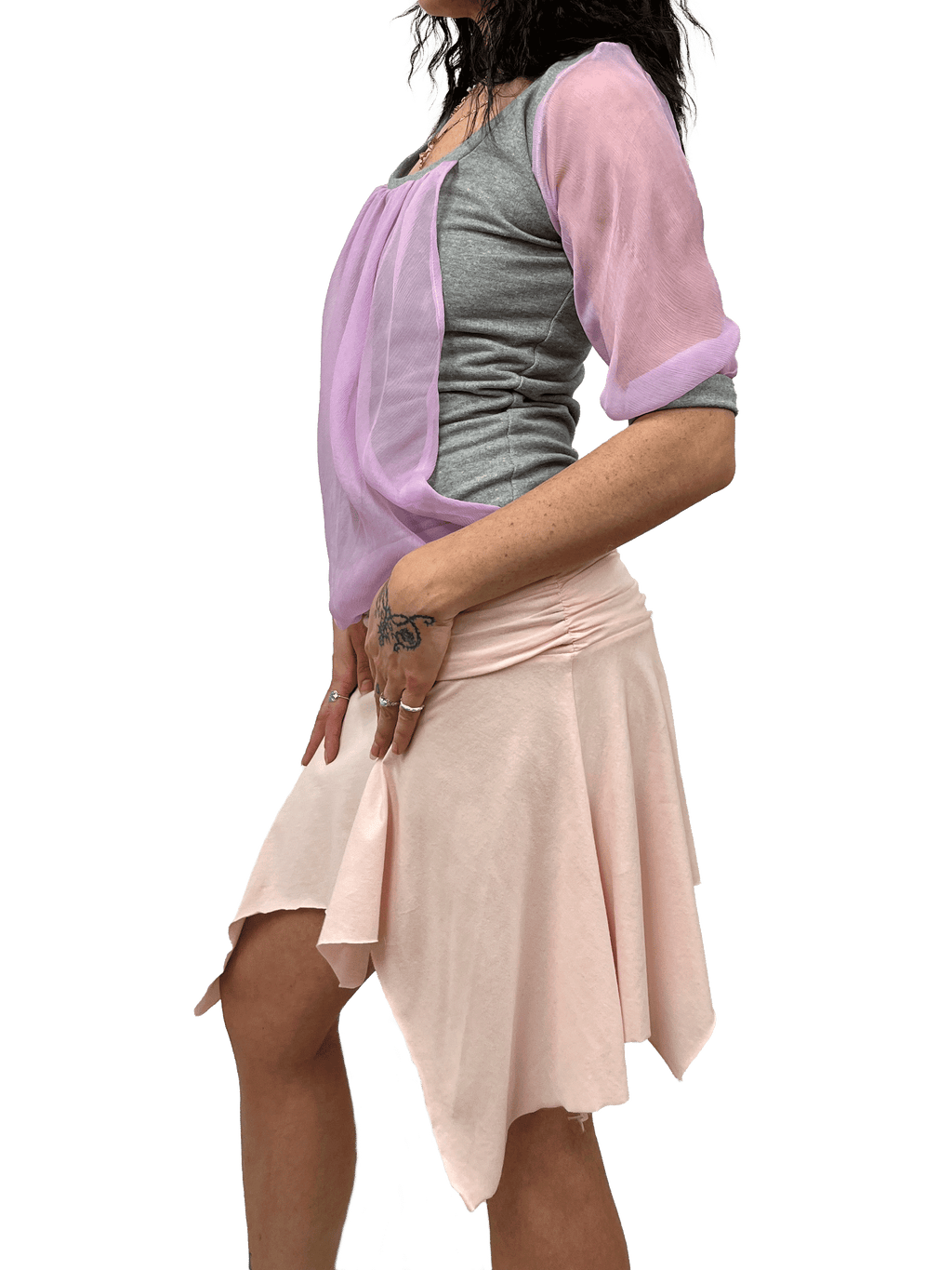 gui by gui draped lilac chiffon panelled jumper