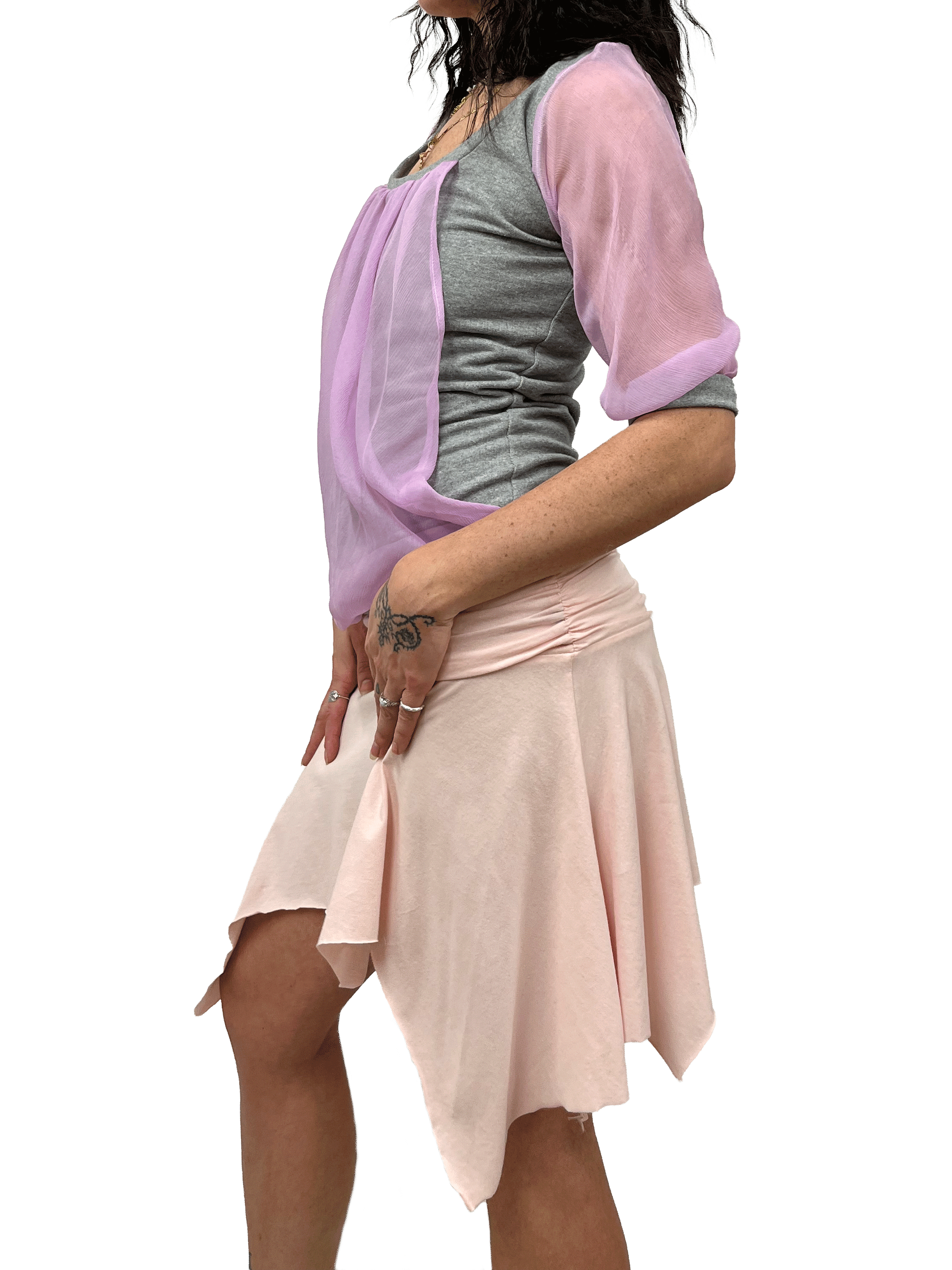 gui by gui draped lilac chiffon panelled jumper