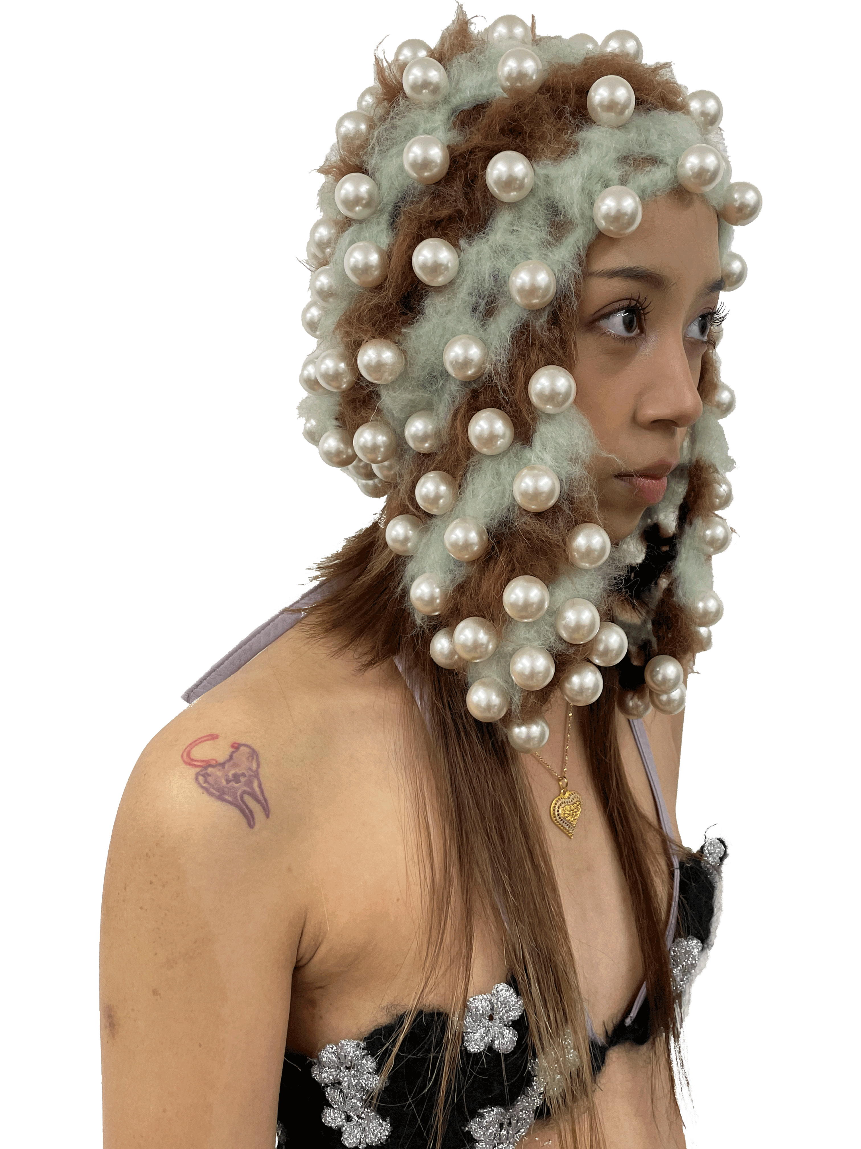 pearl studded hat mint and chestnut