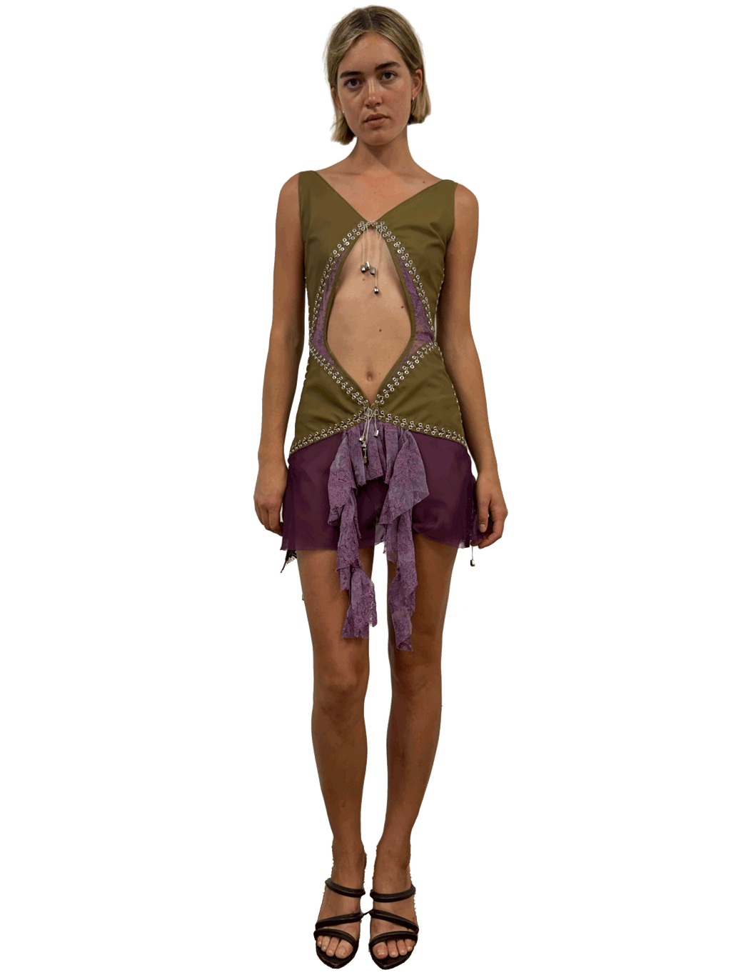 paseillo coctel dress olive and borgogna