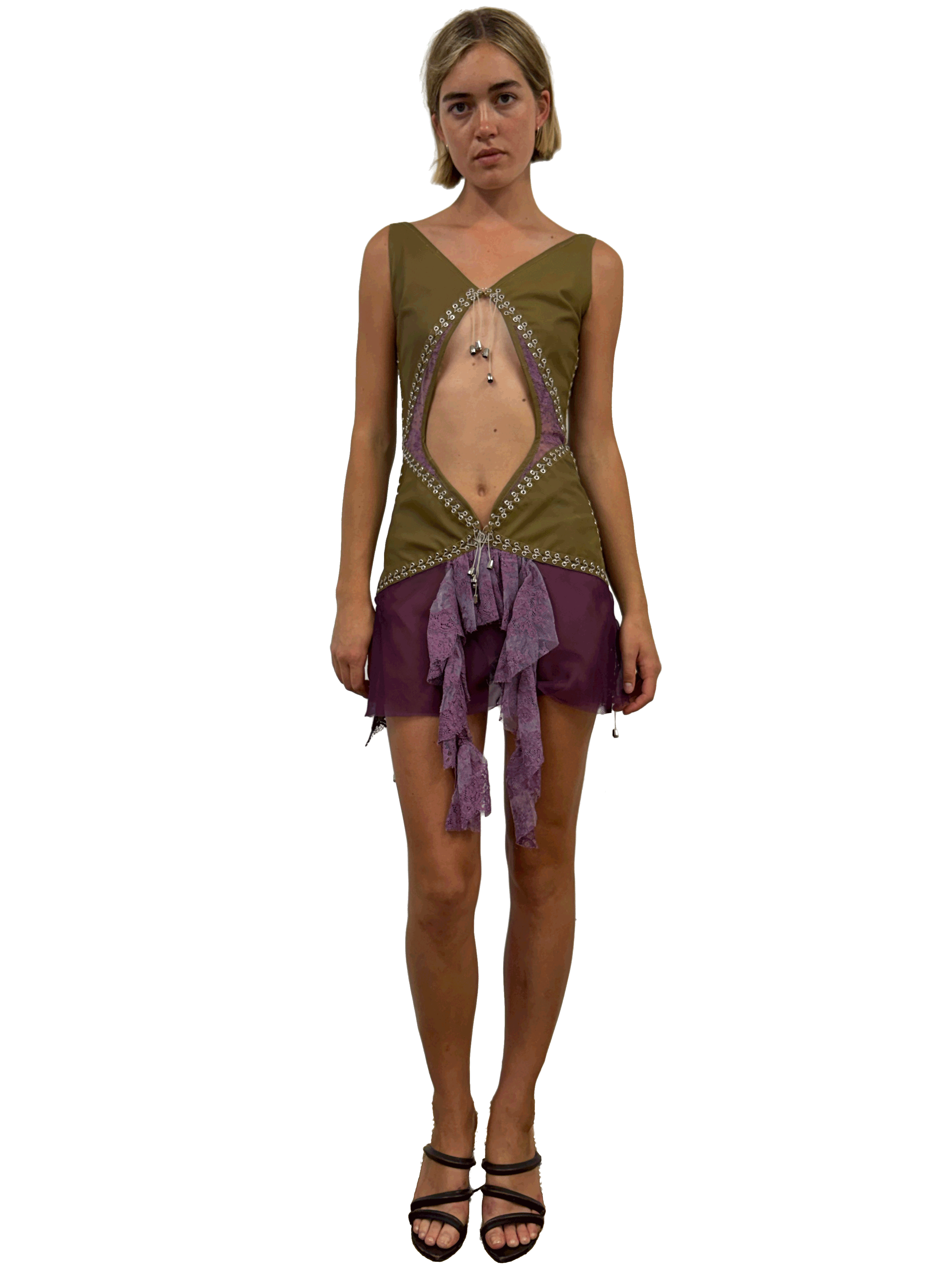 paseillo coctel dress olive and borgogna