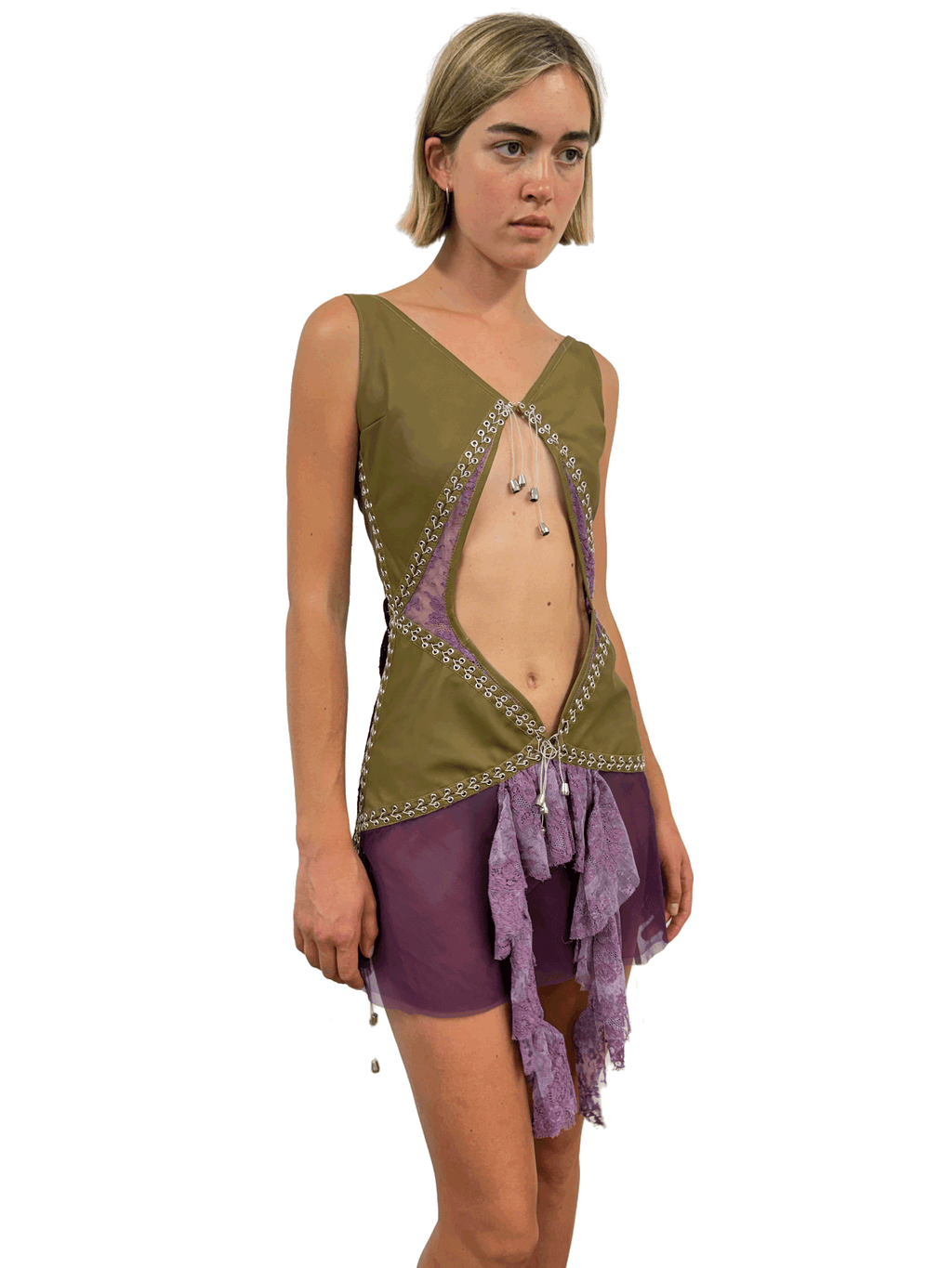 paseillo coctel dress olive and borgogna