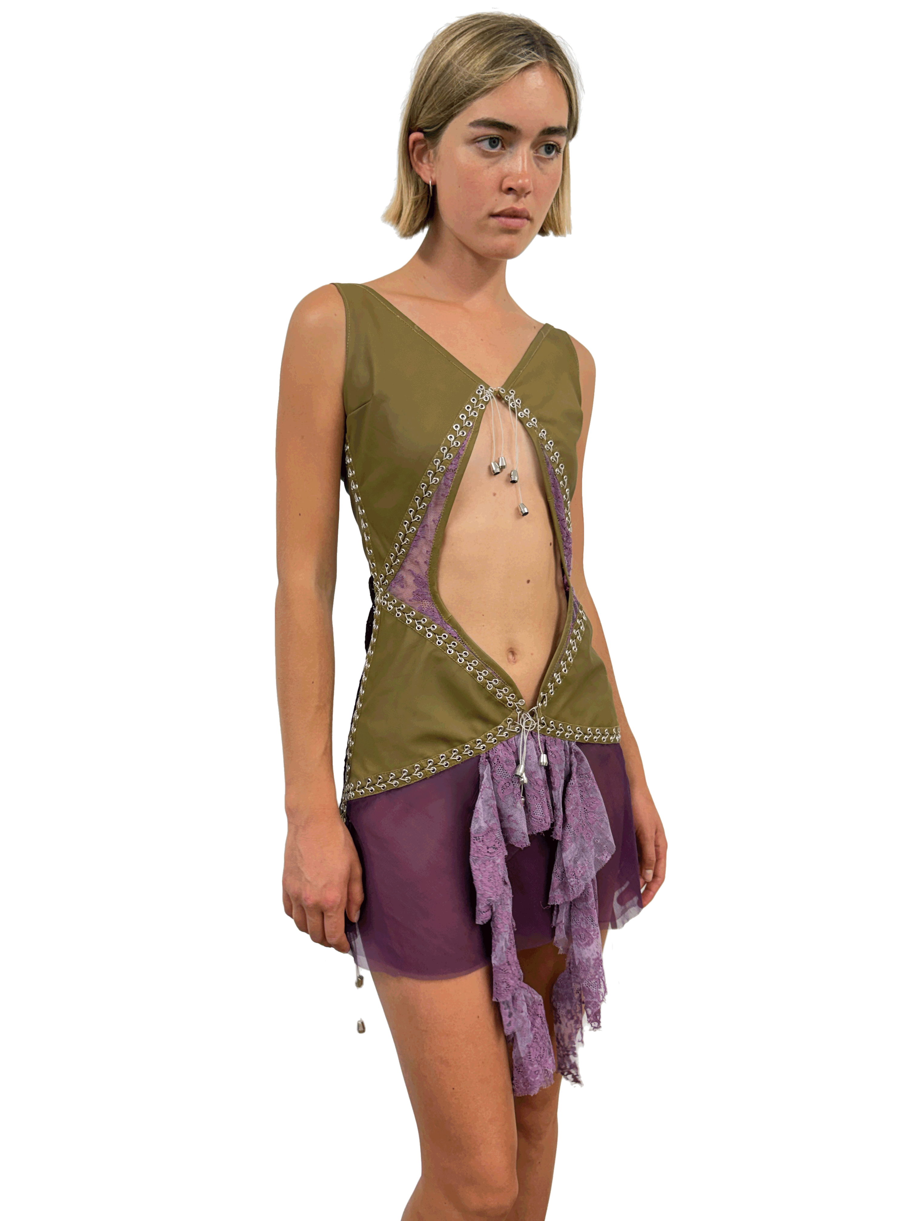 paseillo coctel dress olive and borgogna
