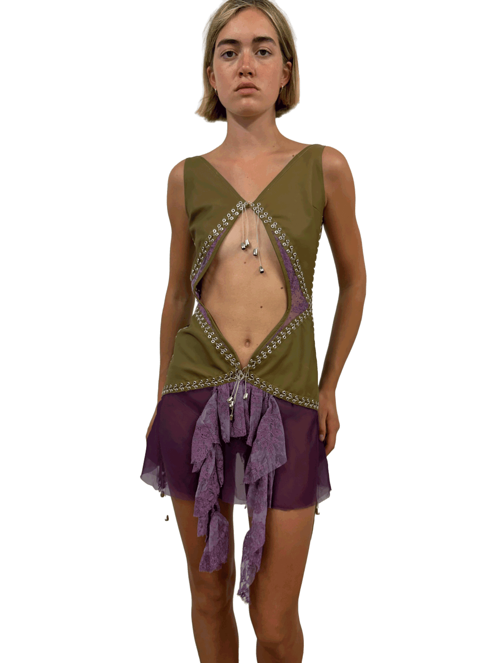 paseillo coctel dress olive and borgogna