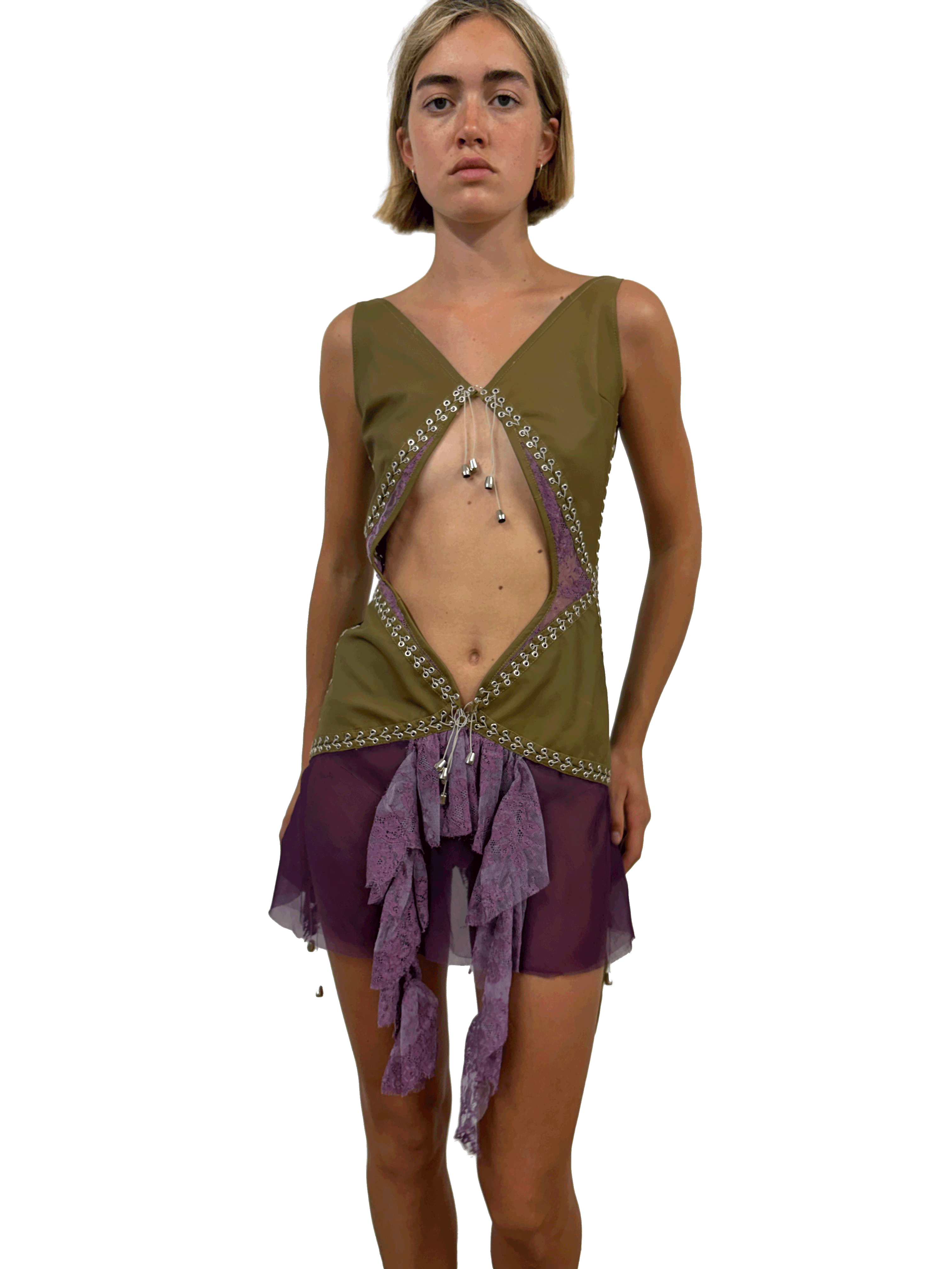 paseillo coctel dress olive and borgogna