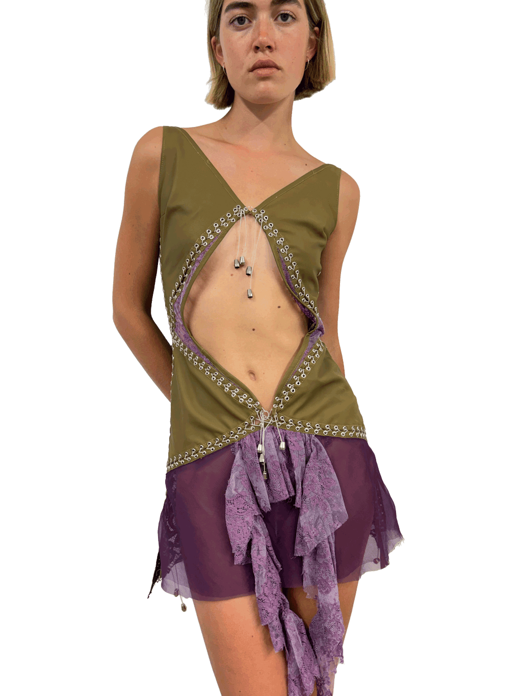 paseillo coctel dress olive and borgogna