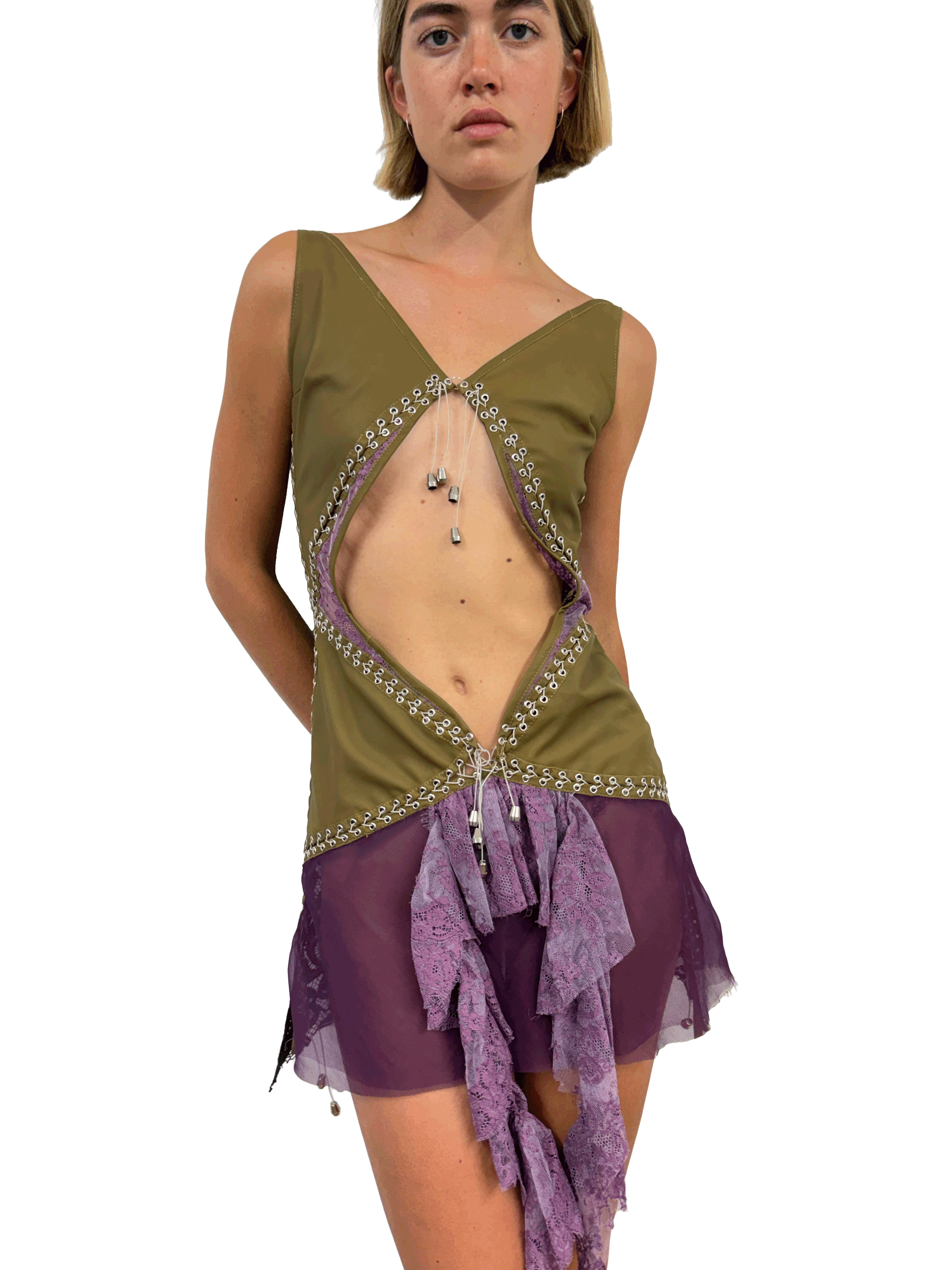 paseillo coctel dress olive and borgogna