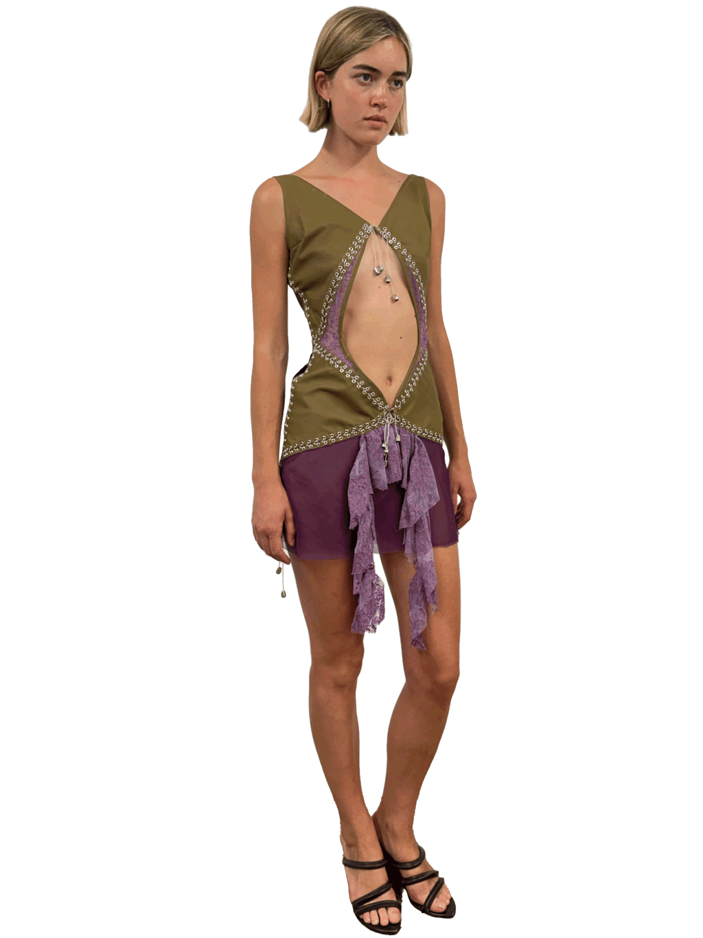 paseillo coctel dress olive and borgogna