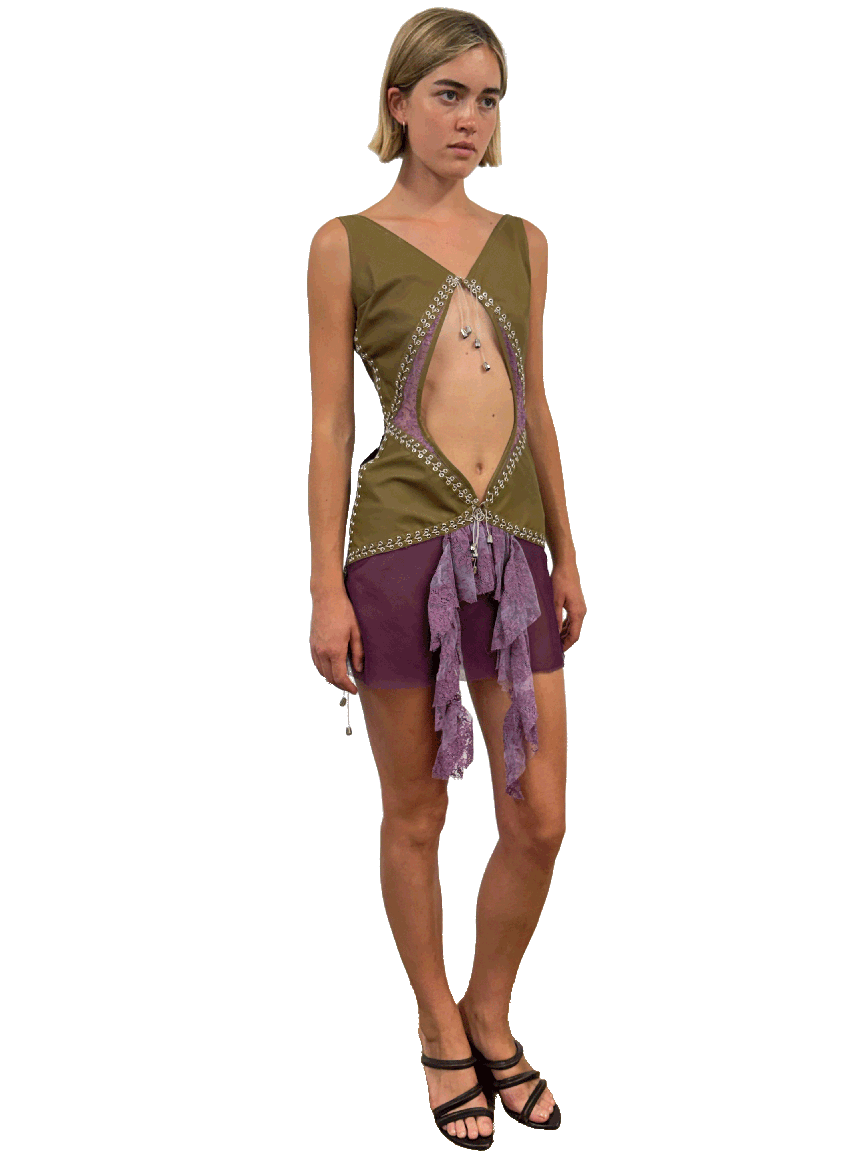 paseillo coctel dress olive and borgogna