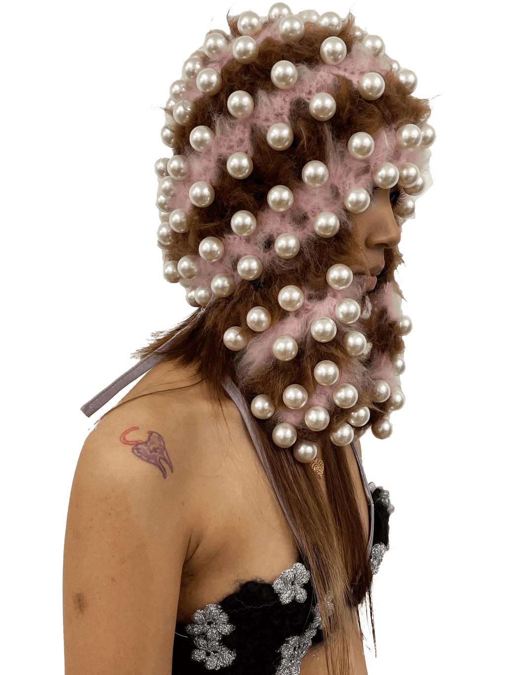 pearl studded hat in pink and chestnut