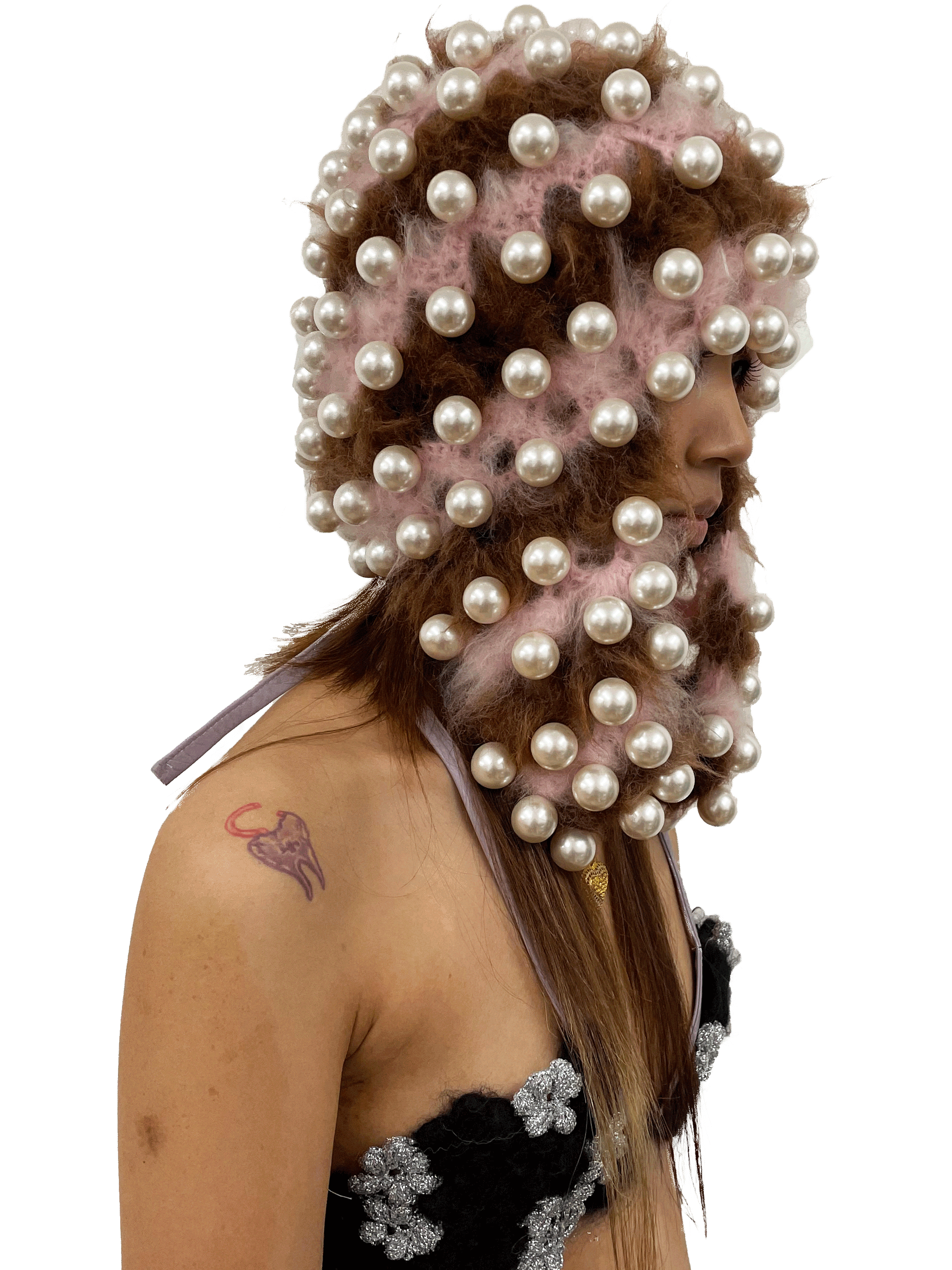 pearl studded hat in pink and chestnut