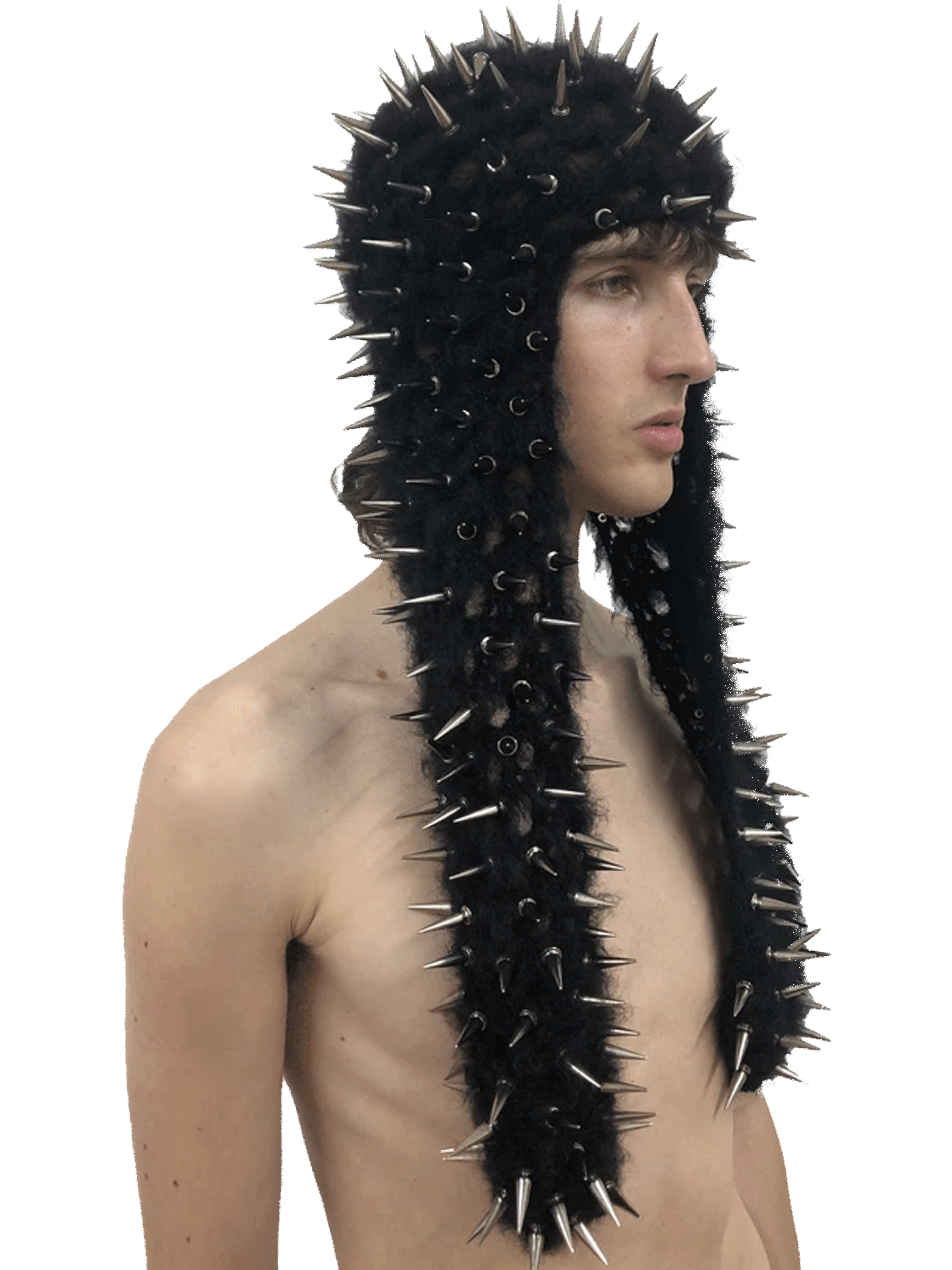 spike studded crochet hat long