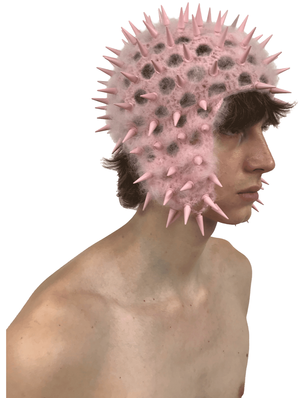 studded crochet headgear in technicolor pink