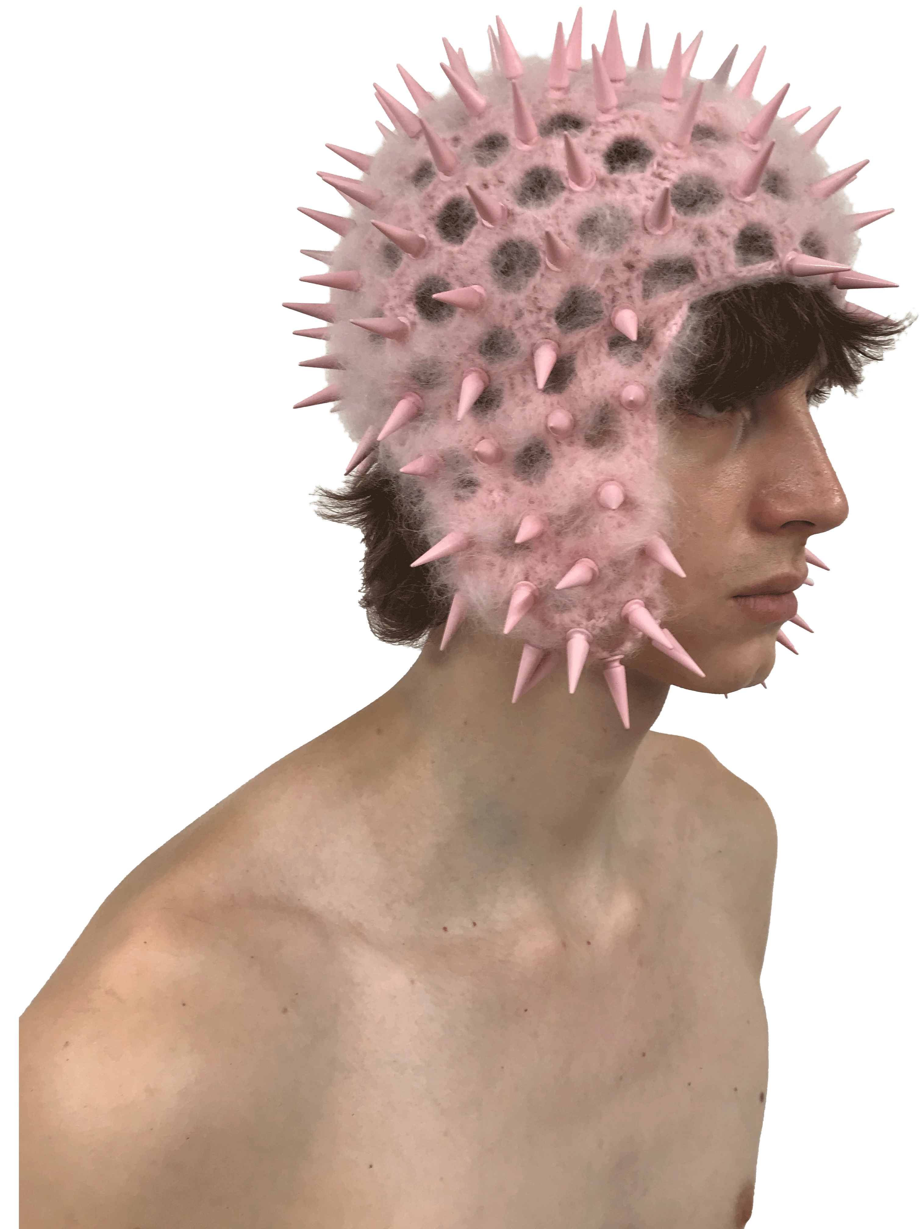 studded crochet headgear in technicolor pink