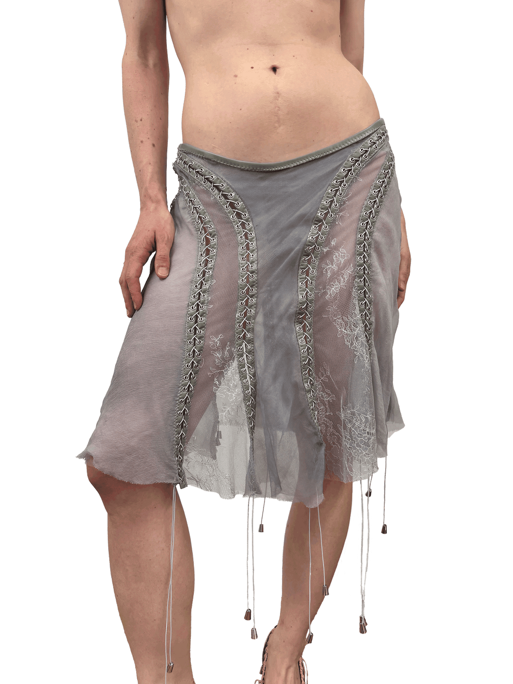 paseillo skirt in gray chiffon and chantilly lace